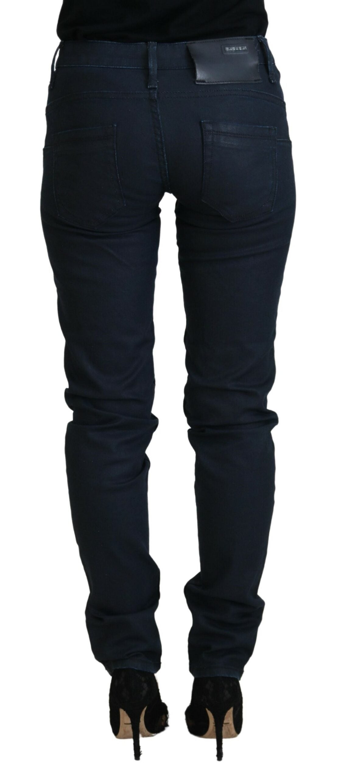 Blue Cotton Skinny Low Waist Women Casual Denim Jeans
