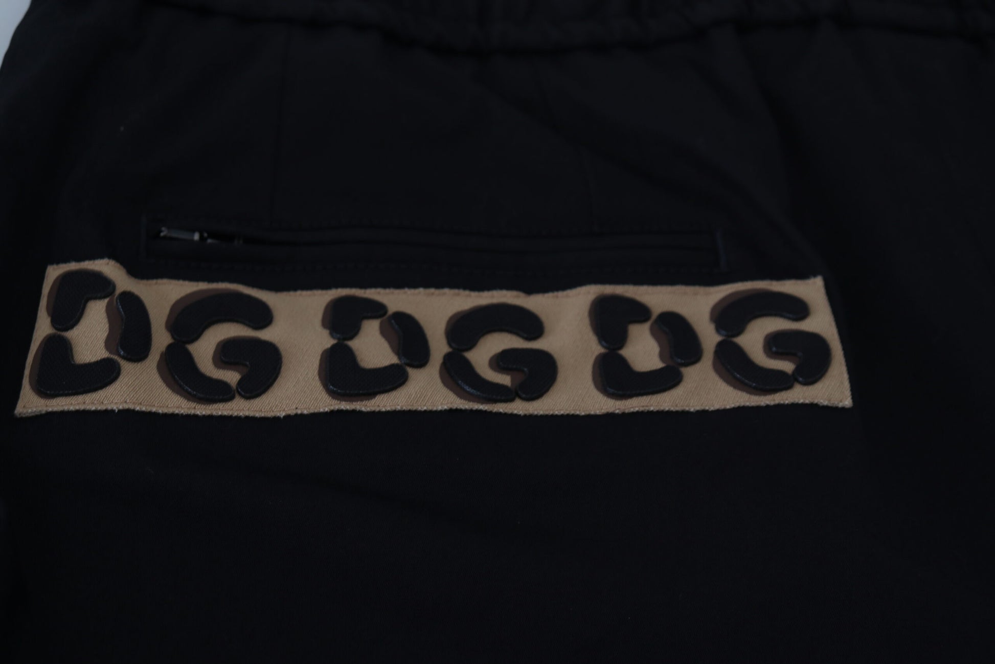 Black Cotton Elastic Waist DG Logo Cropped Pants