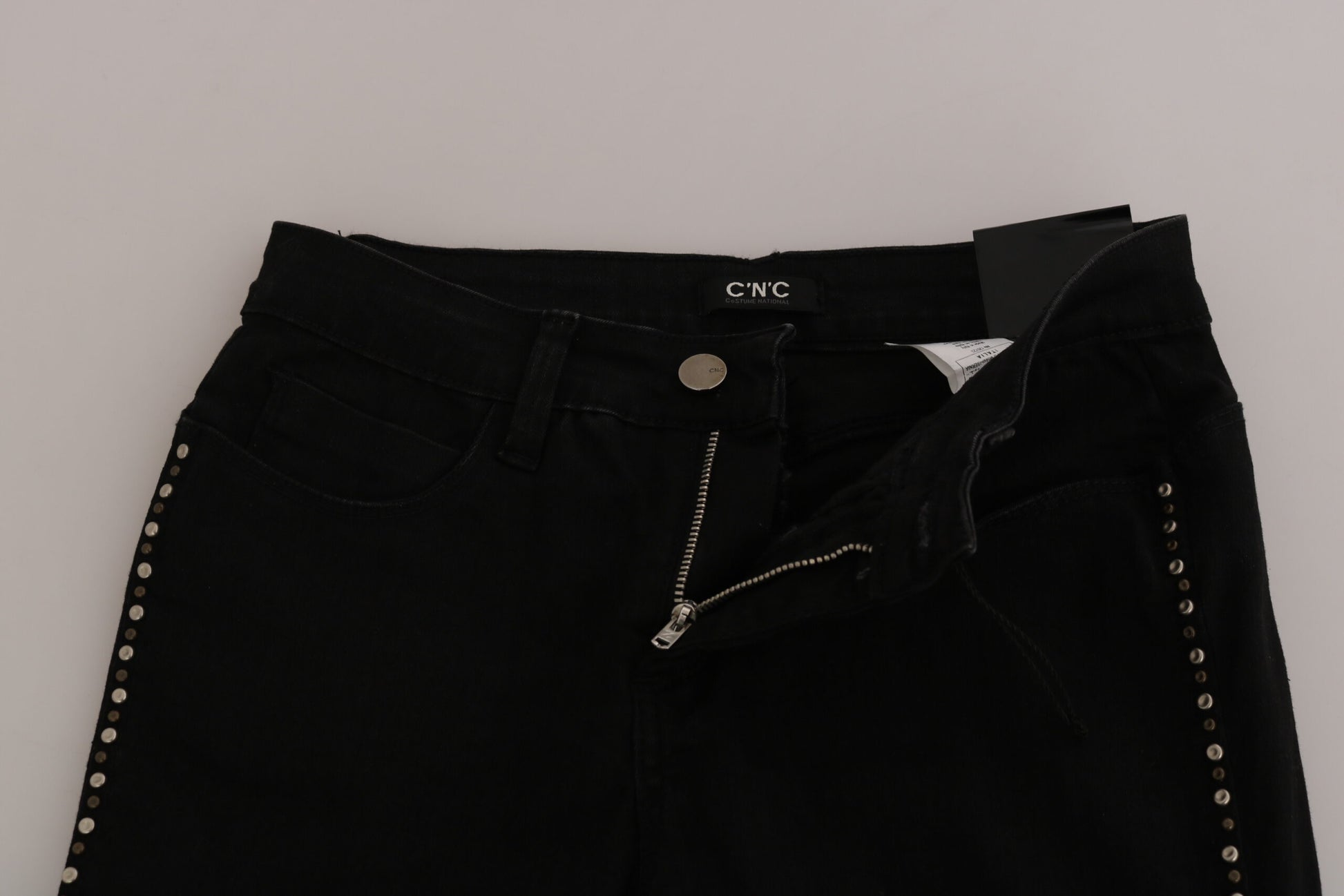 Black Embellished Mid Waist Skinny Denim Jeans