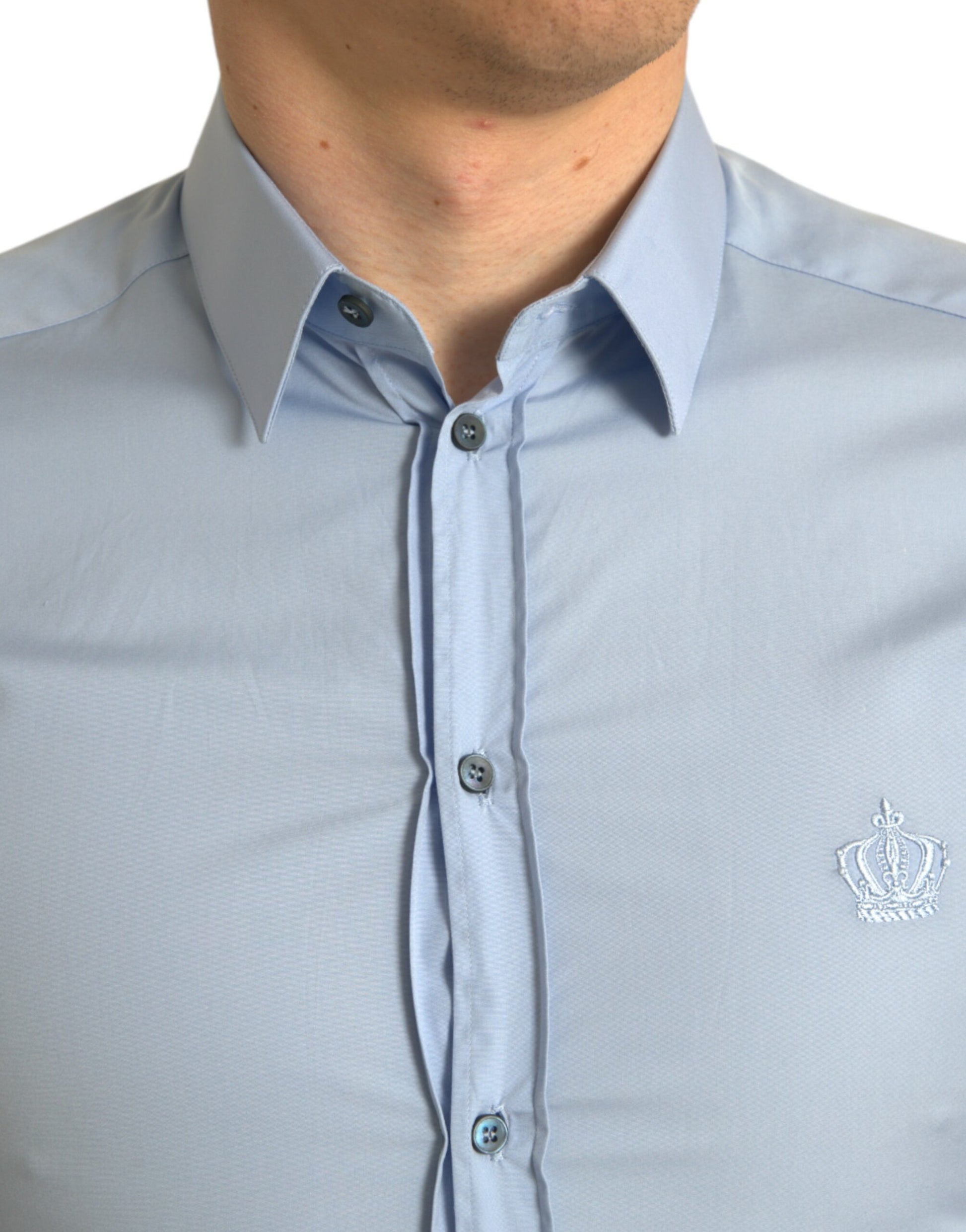 Sky Blue Cotton Men Formal GOLD Dress Shirt