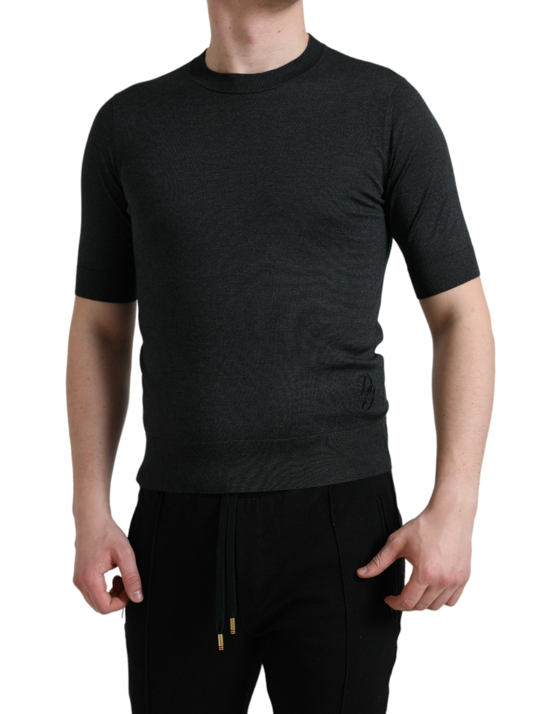 Dark Gray Crew Neck Short Sleeves T-shirt
