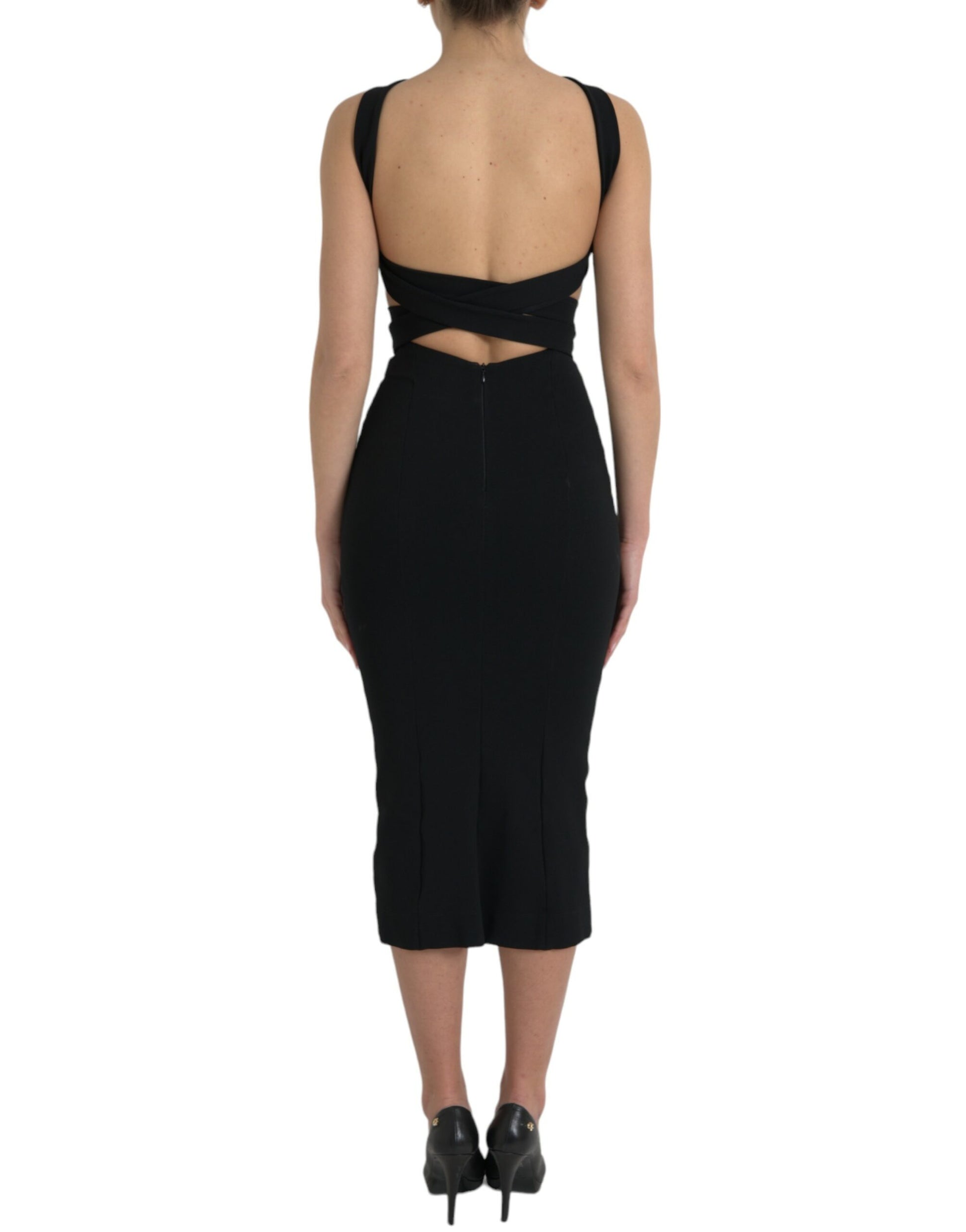 Black Sheath Halter Sleeveless Midi Dress