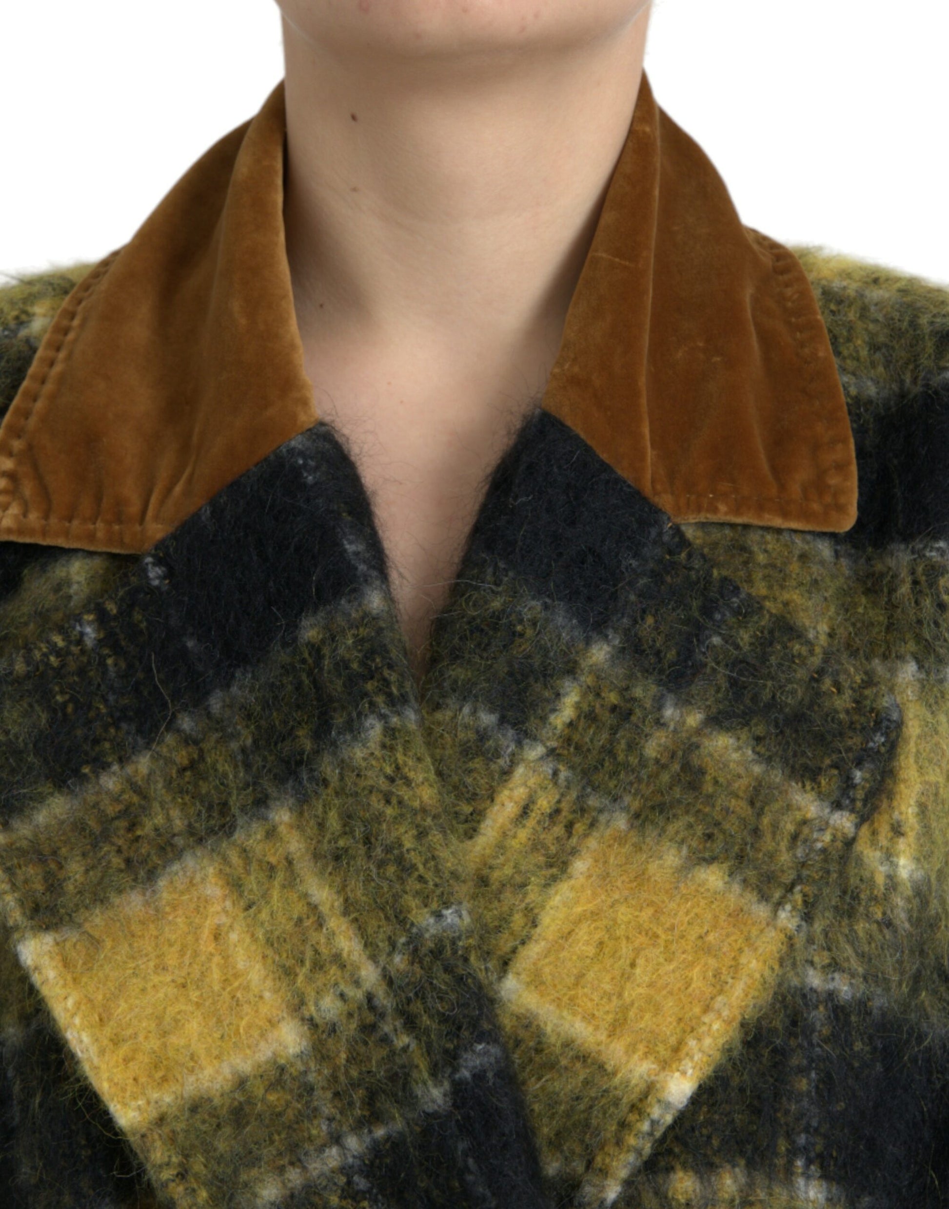 Yellow Checkered Long Sleeve Coat Jacket
