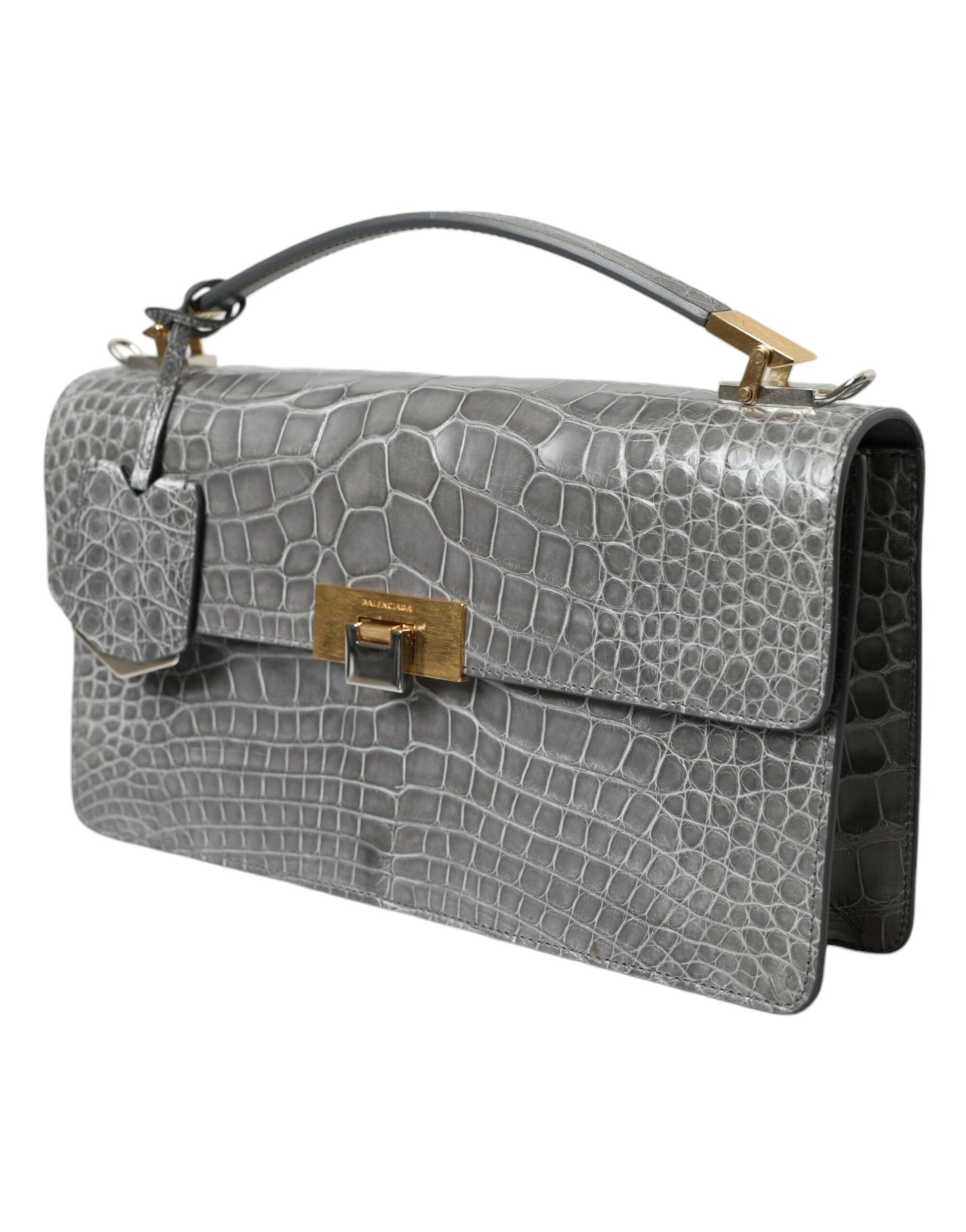 Gray Exotic Leather Medium Shoulder Hand Purse Bag