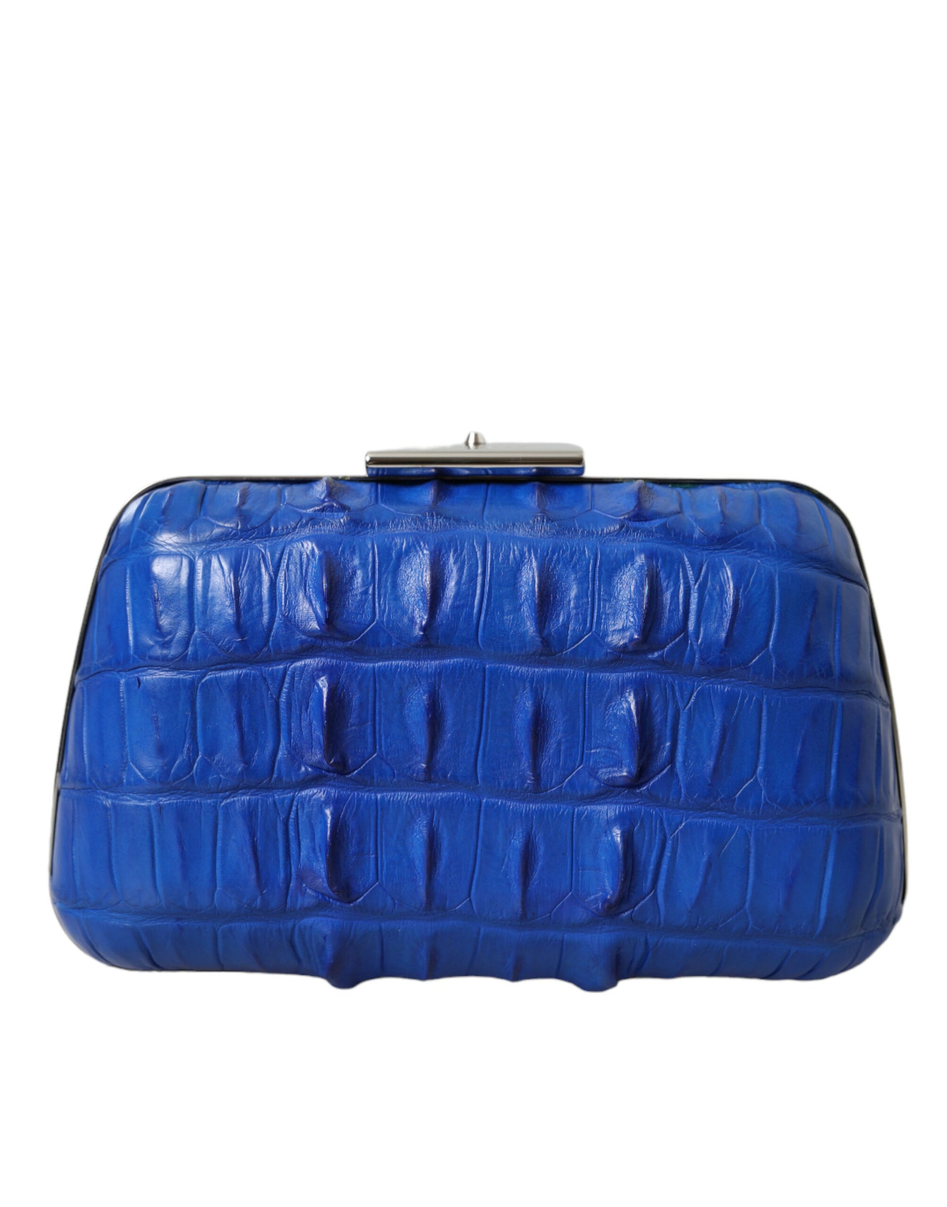 Blue Exotic Skin Leather Shoulder Crossbody Box Clutch Bag