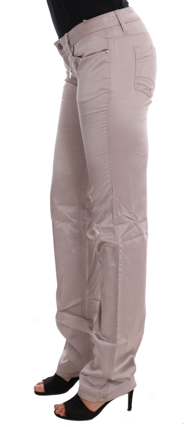 Beige Cotton Slim Fit Jeans