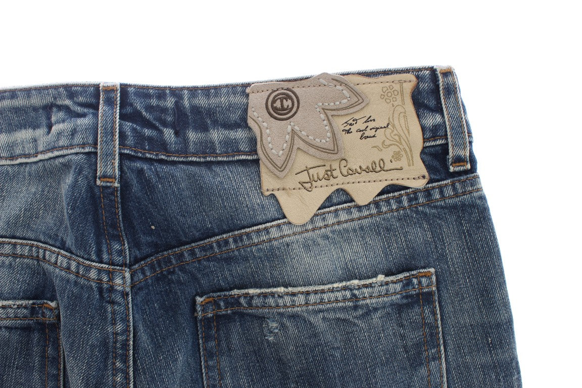 Blue Wash Torn Cotton Straight Fit Jeans