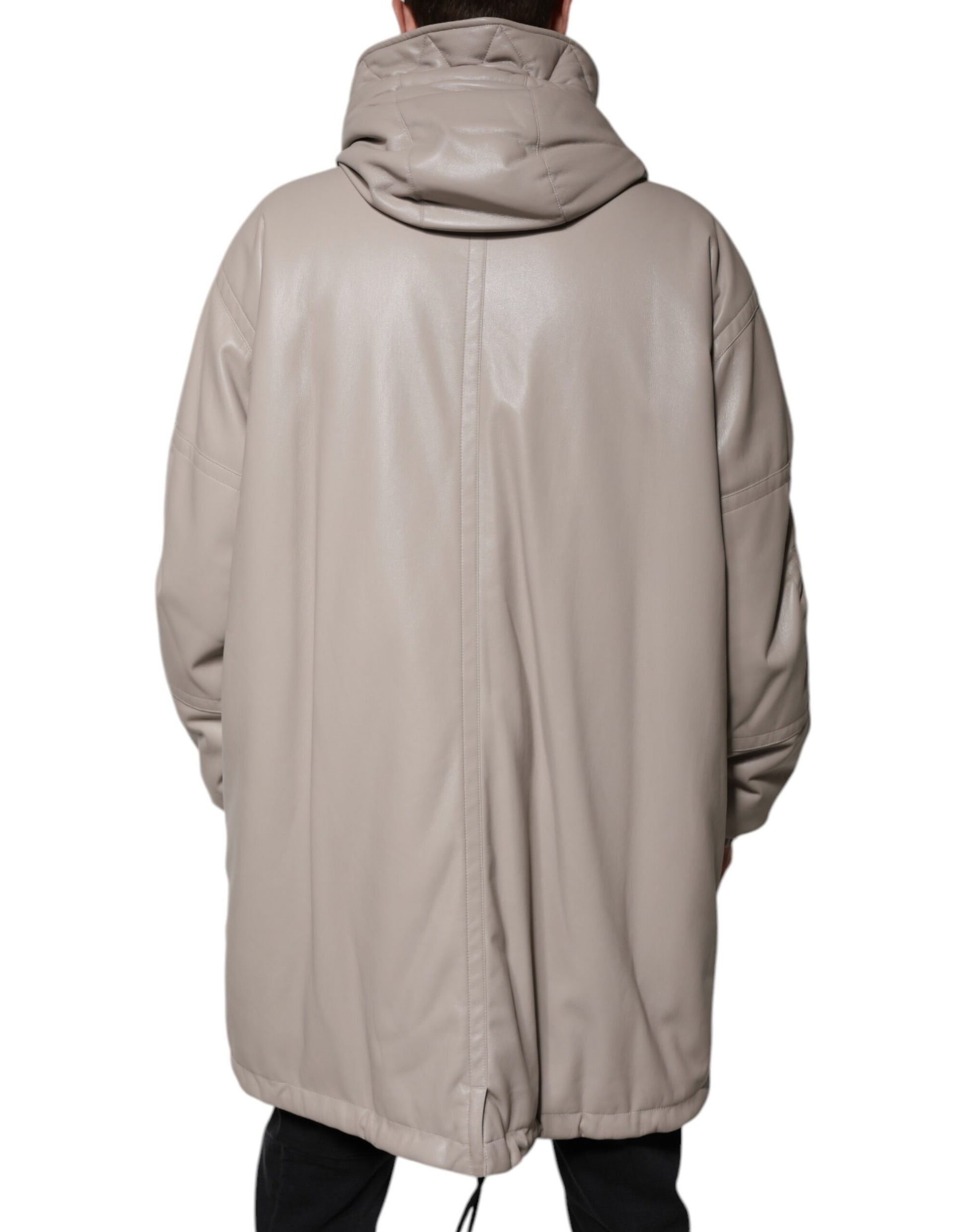 Beige Full Zip Hooded Long Sleeves Casual Coat Jacket
