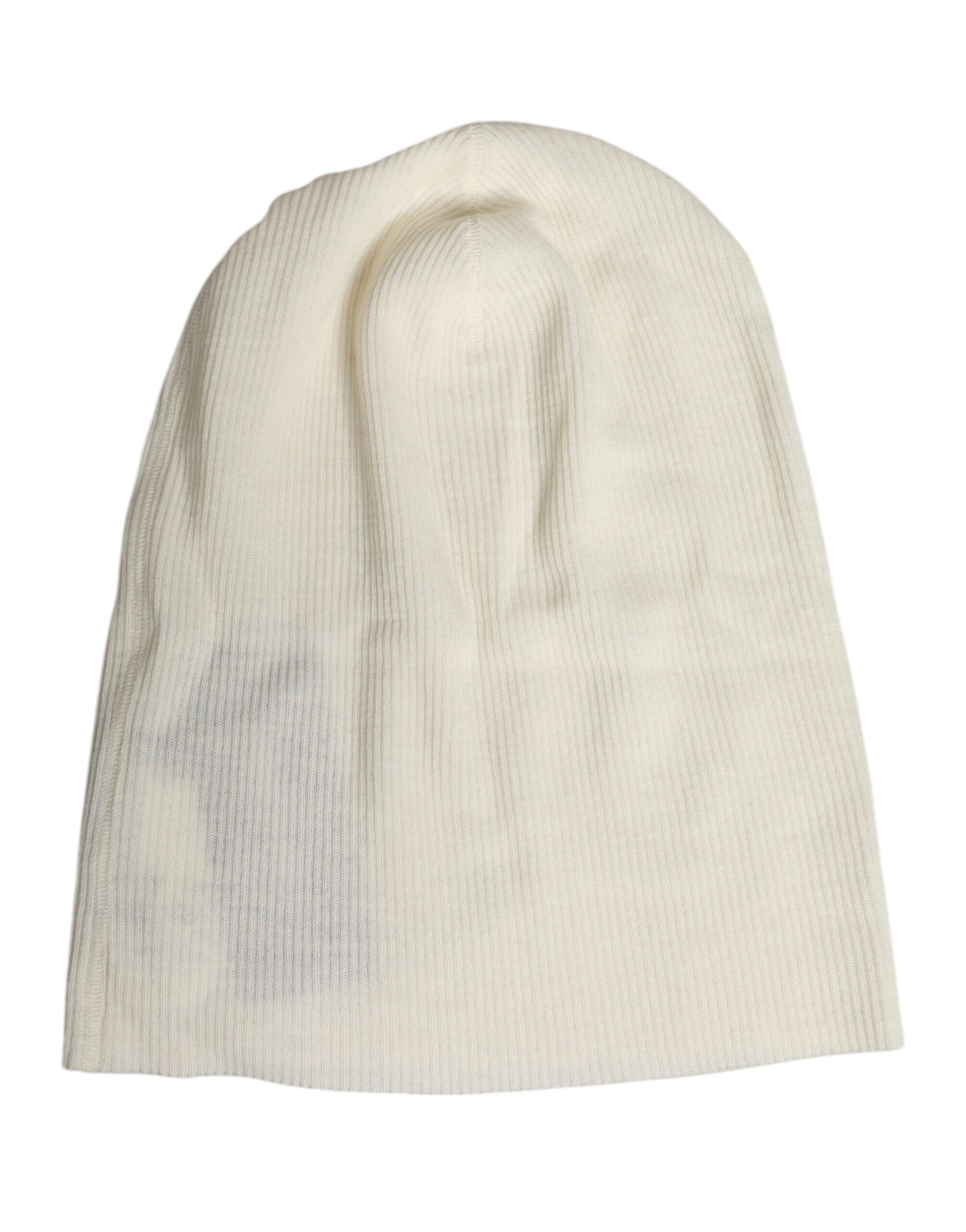 Beige Wool Blend Knitted Beanie Cap