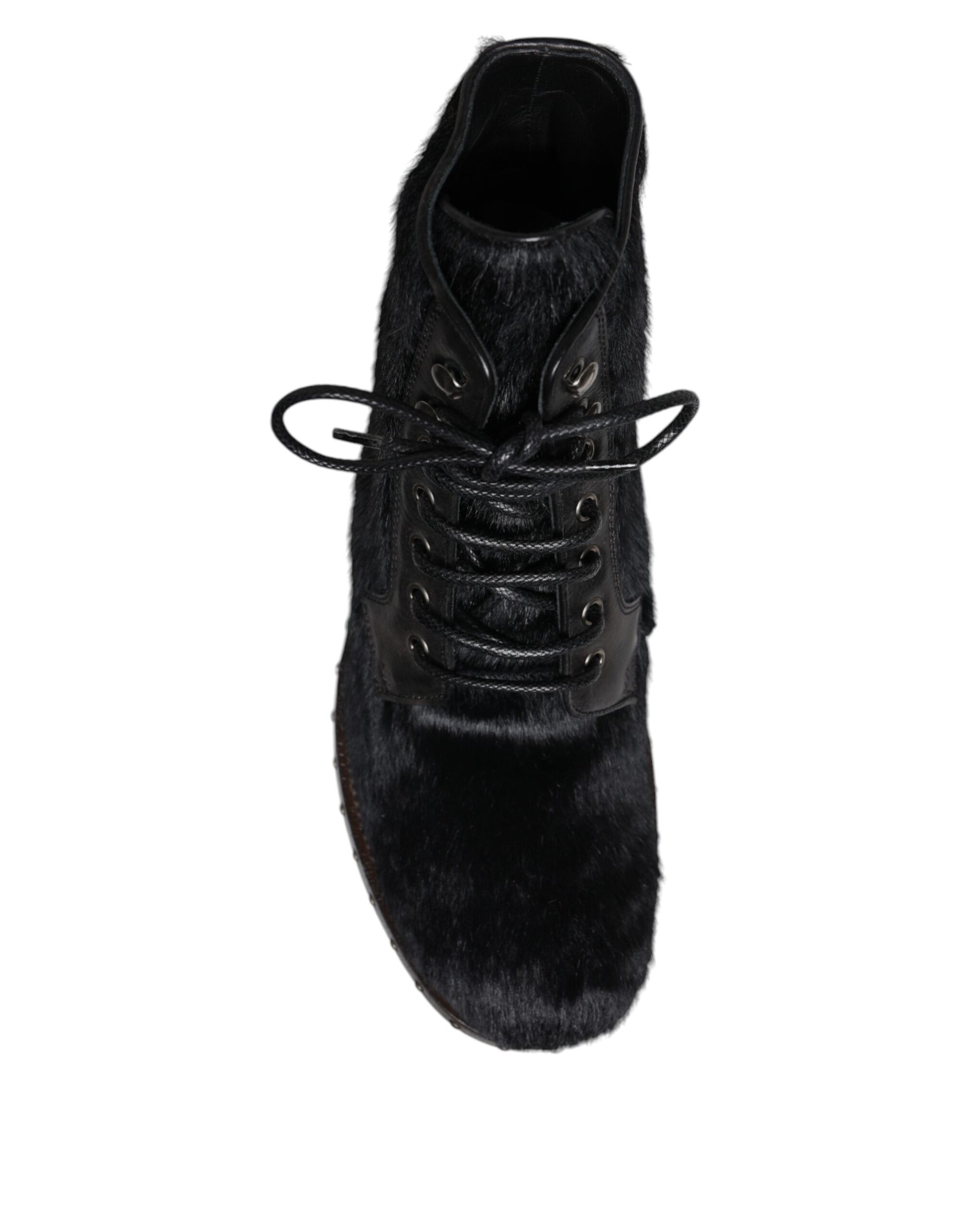 Black Pony Style Leather Mid Calf Boots Shoes