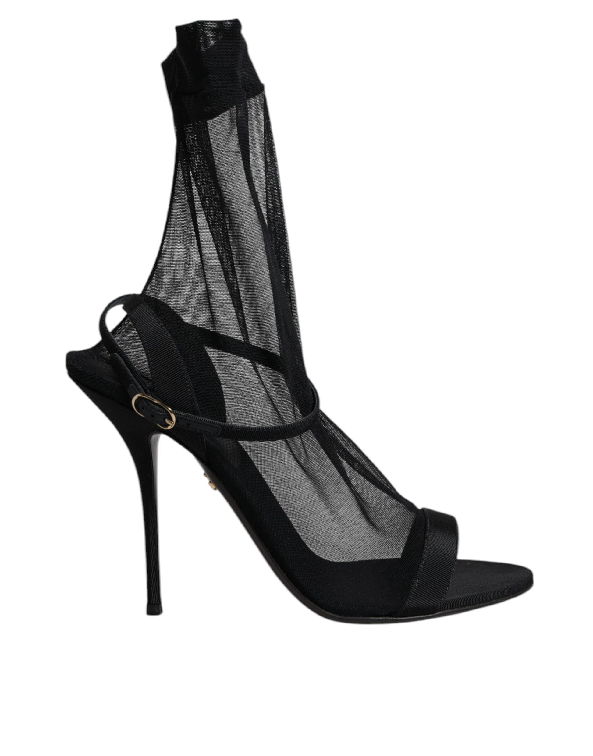 Black Tulle Stretch Heels Sandals Shoes