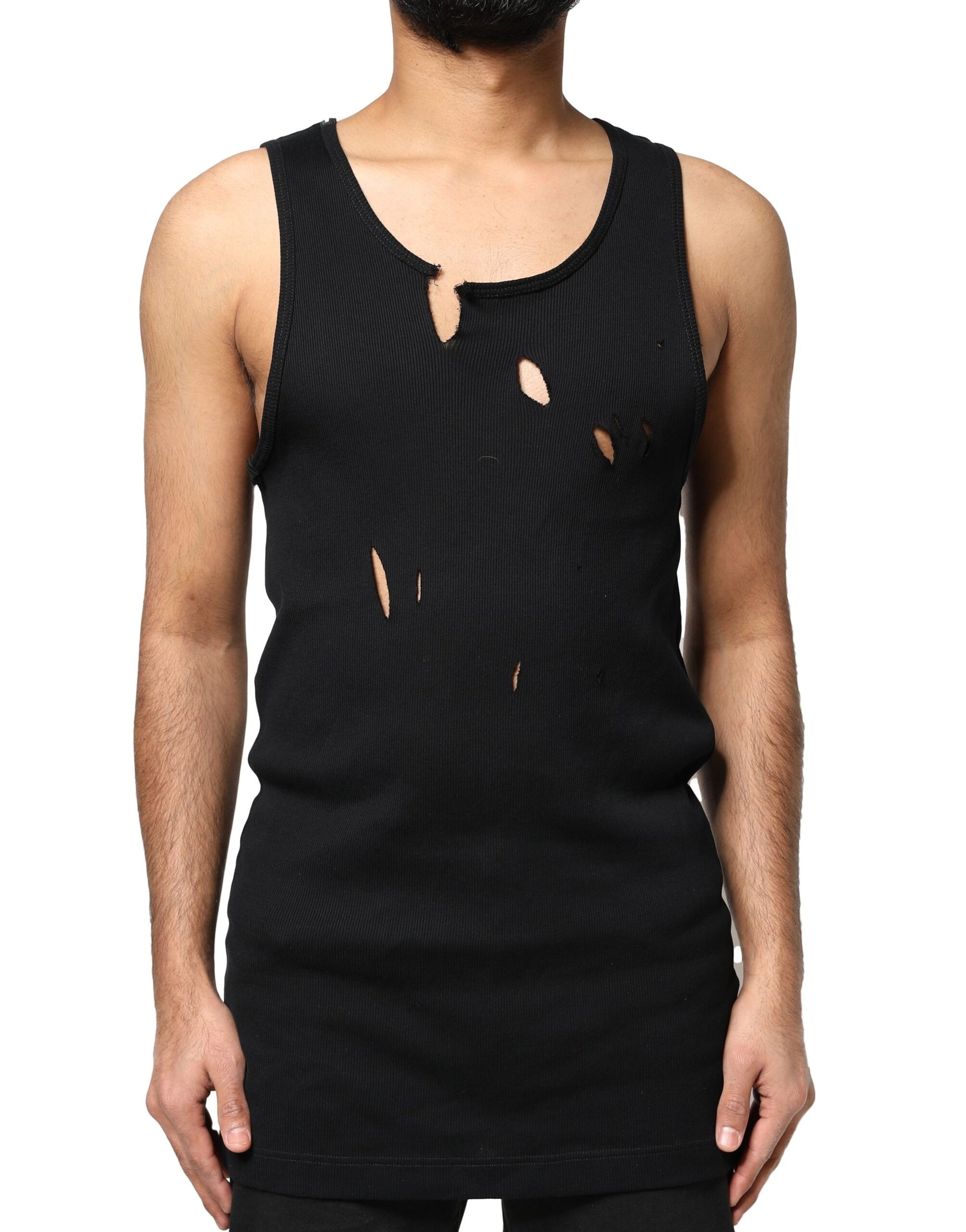 Black Cotton Rip Style Sleeveless Men Tank T-shirt