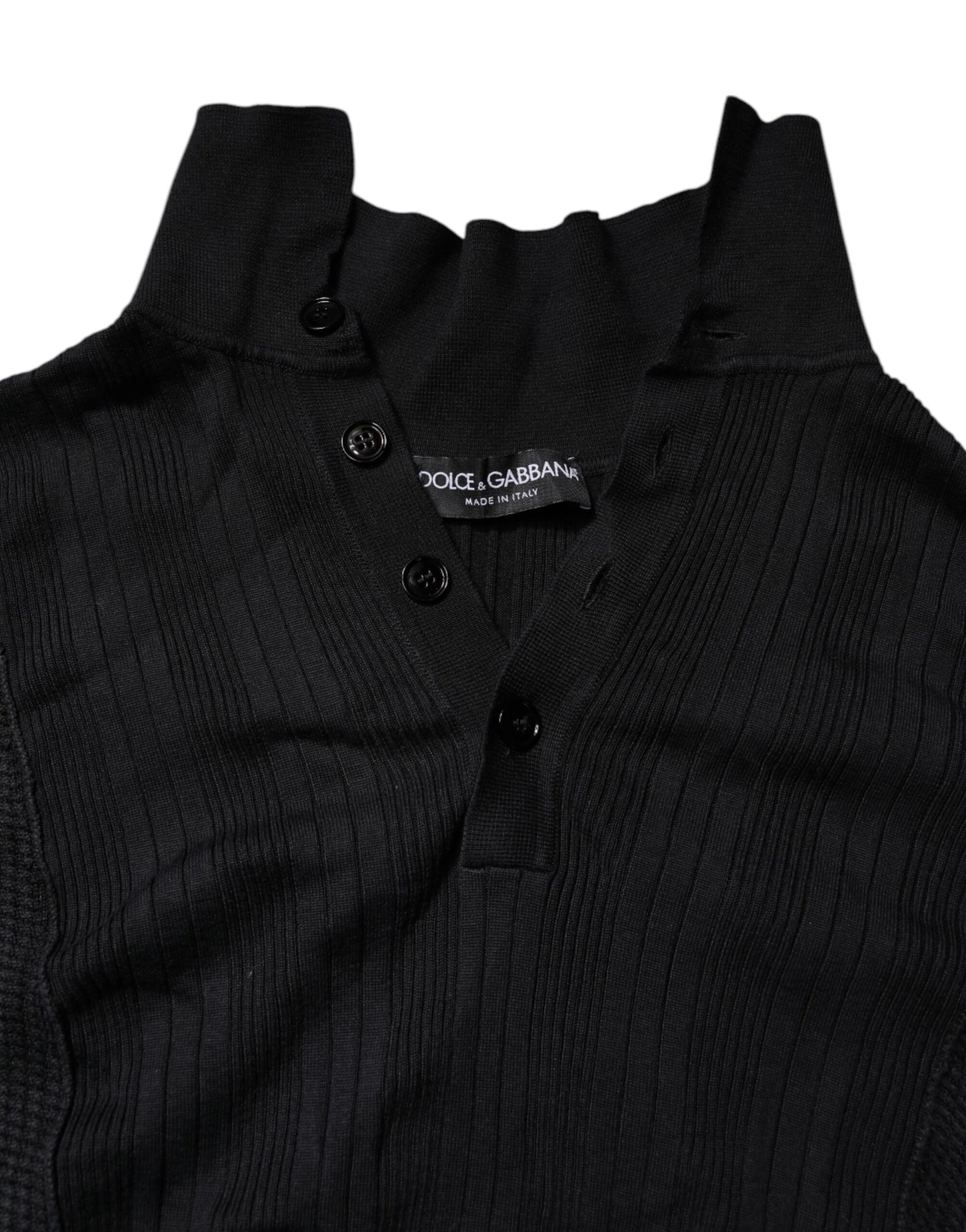 Black Heraldic Silk Buttoned Pullover Sweater