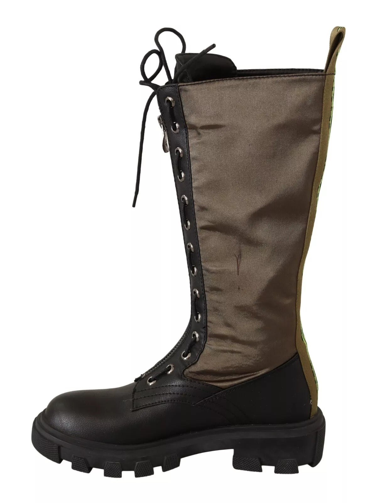Black Green High Combat Boots Lace Up Military Shoes