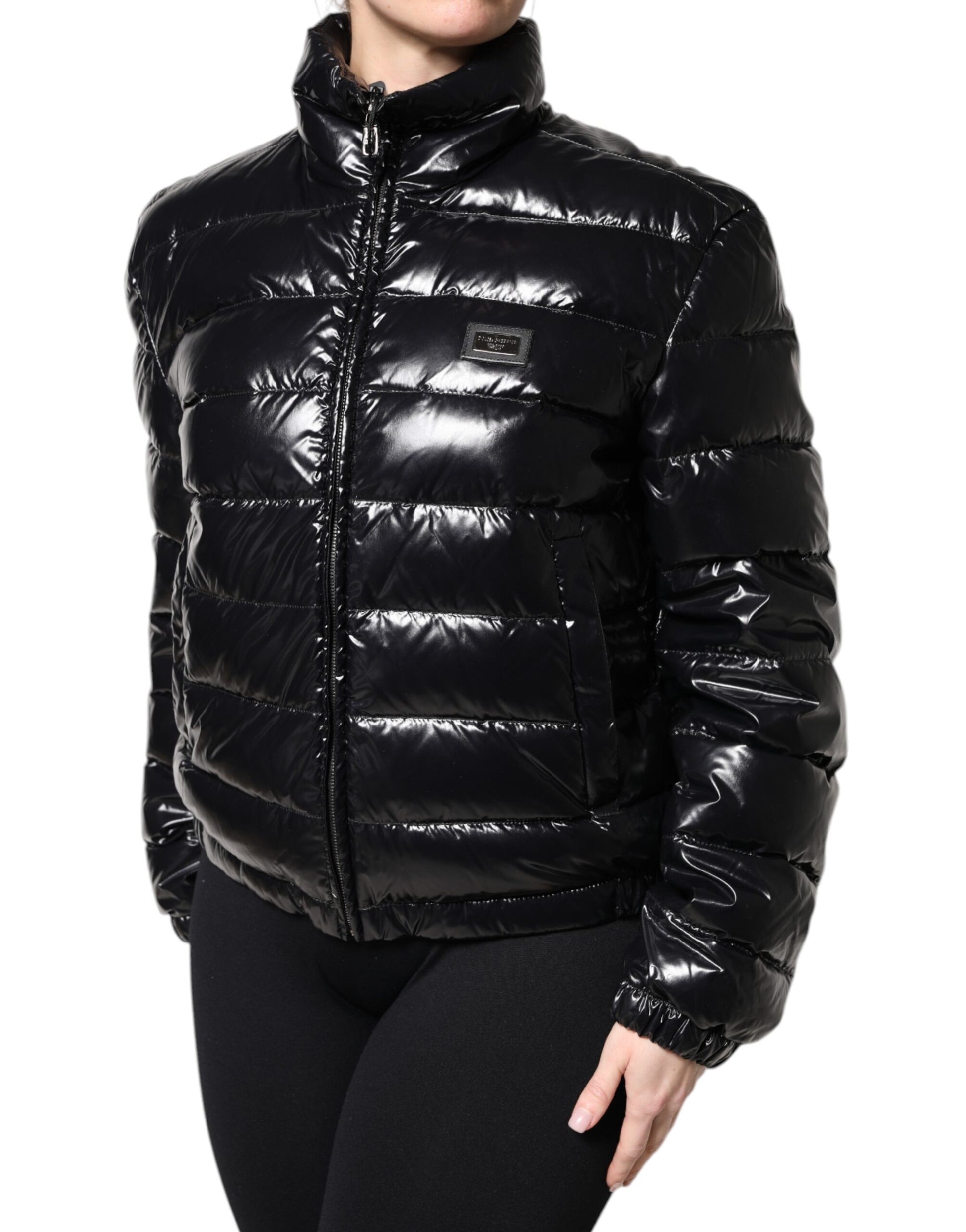 Black Logo Plaque Full Zip Puffer Jacket