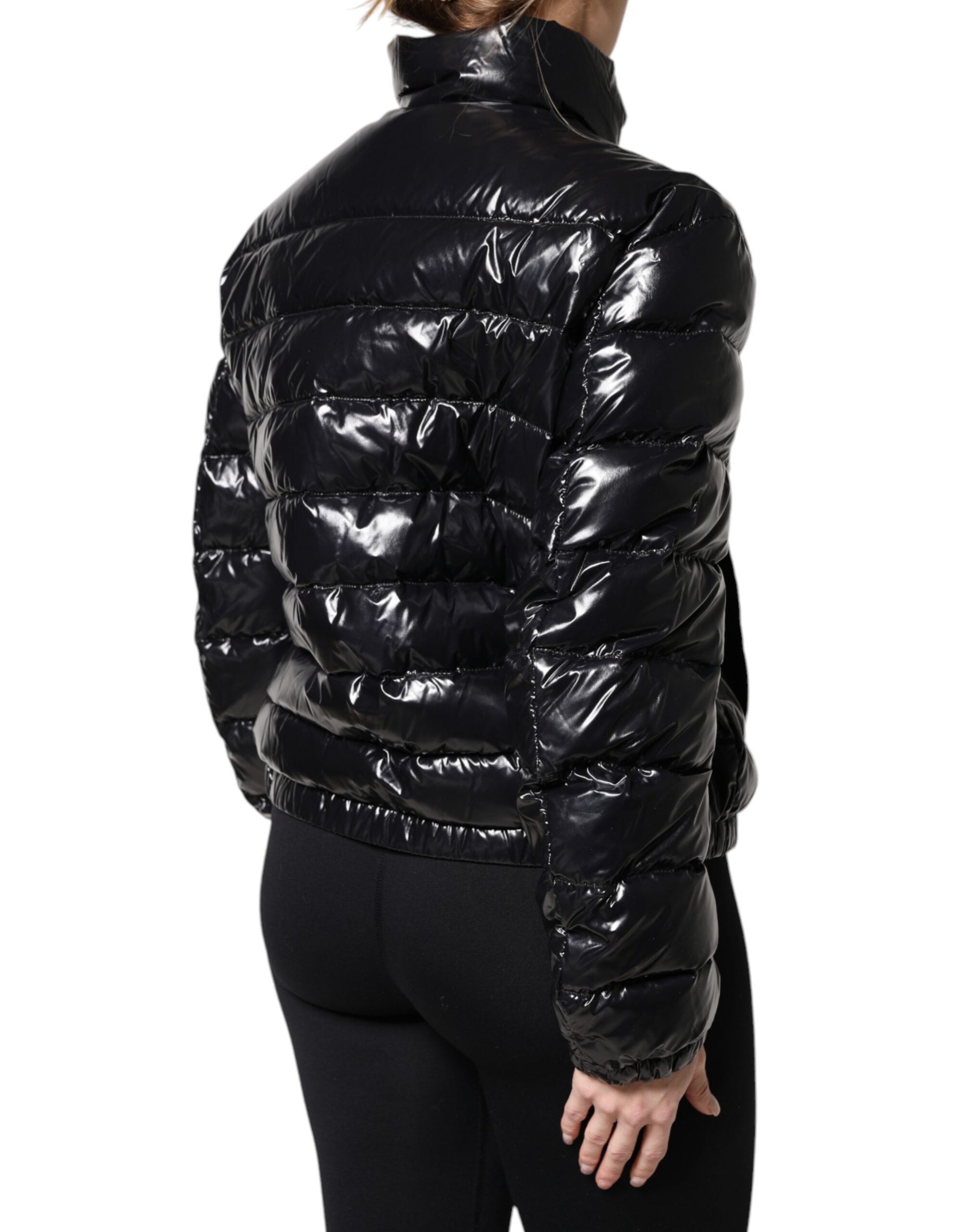 Black Logo Plaque Full Zip Puffer Jacket