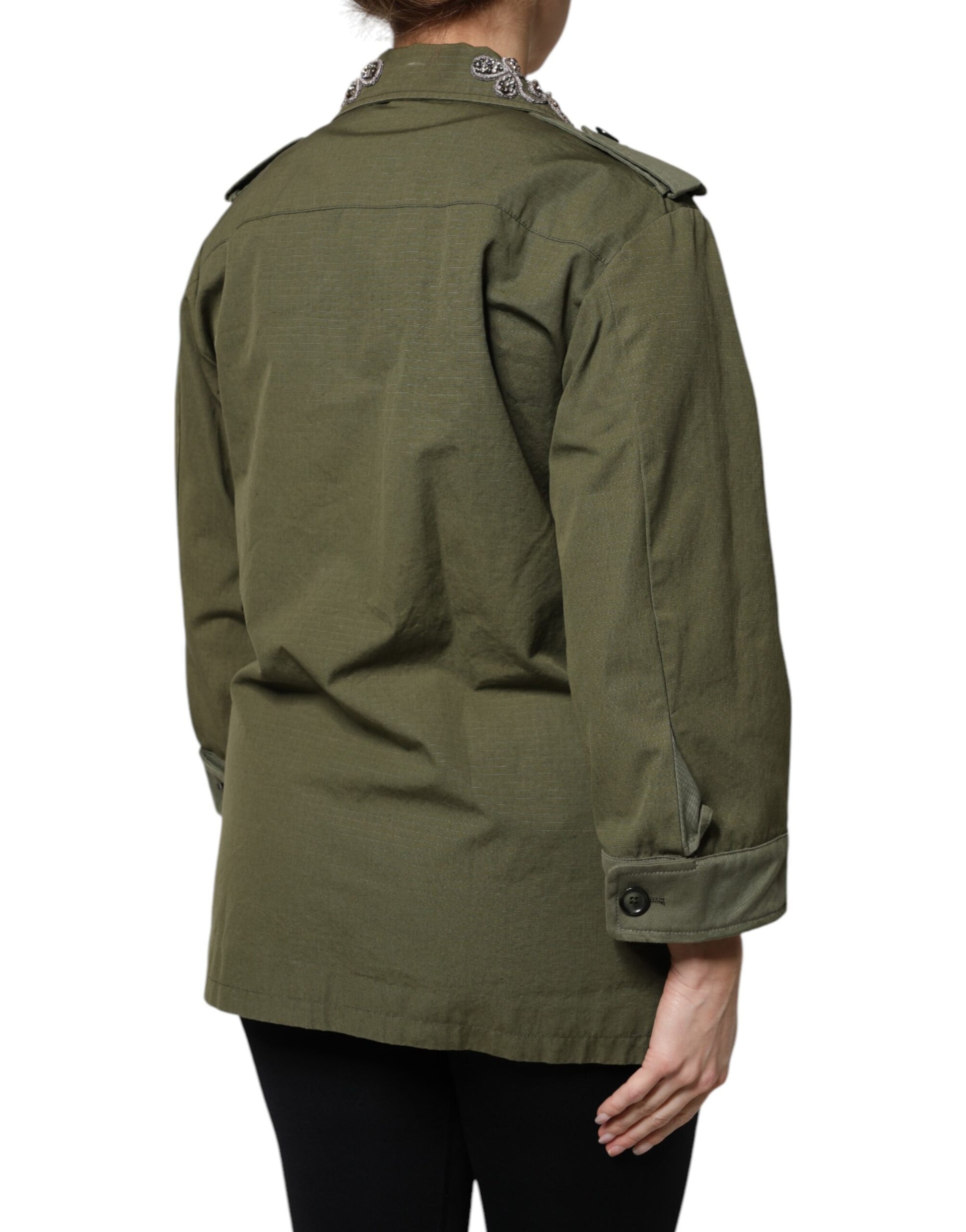 Military Green Queen Embellished Coat Jacket