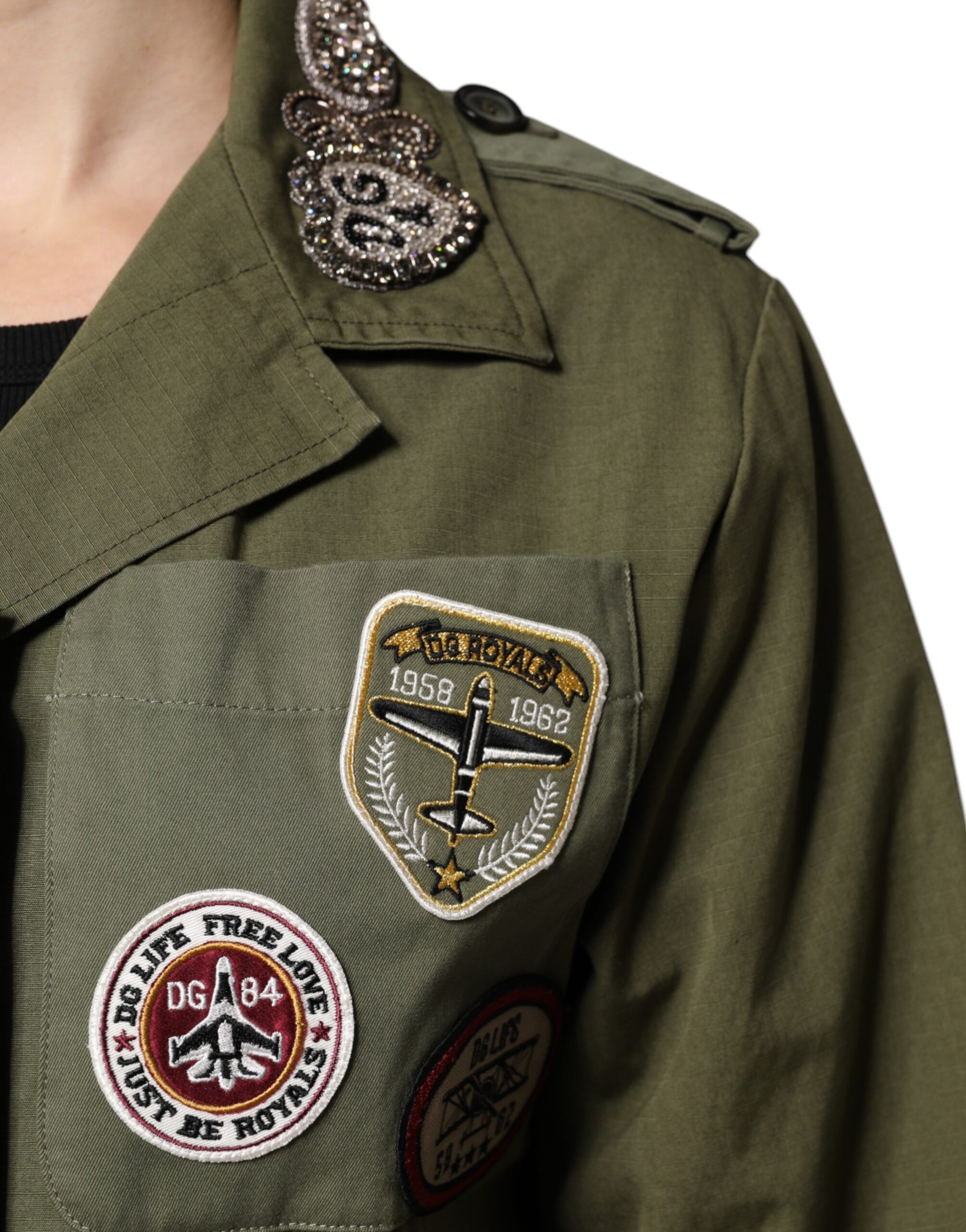 Military Green Queen Embellished Coat Jacket