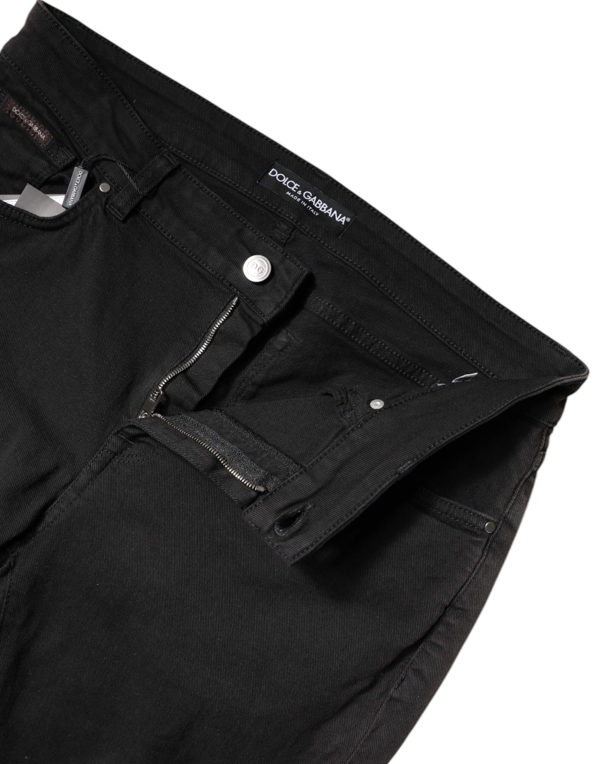 Black Cotton High Waist Skinny Denim Jeans