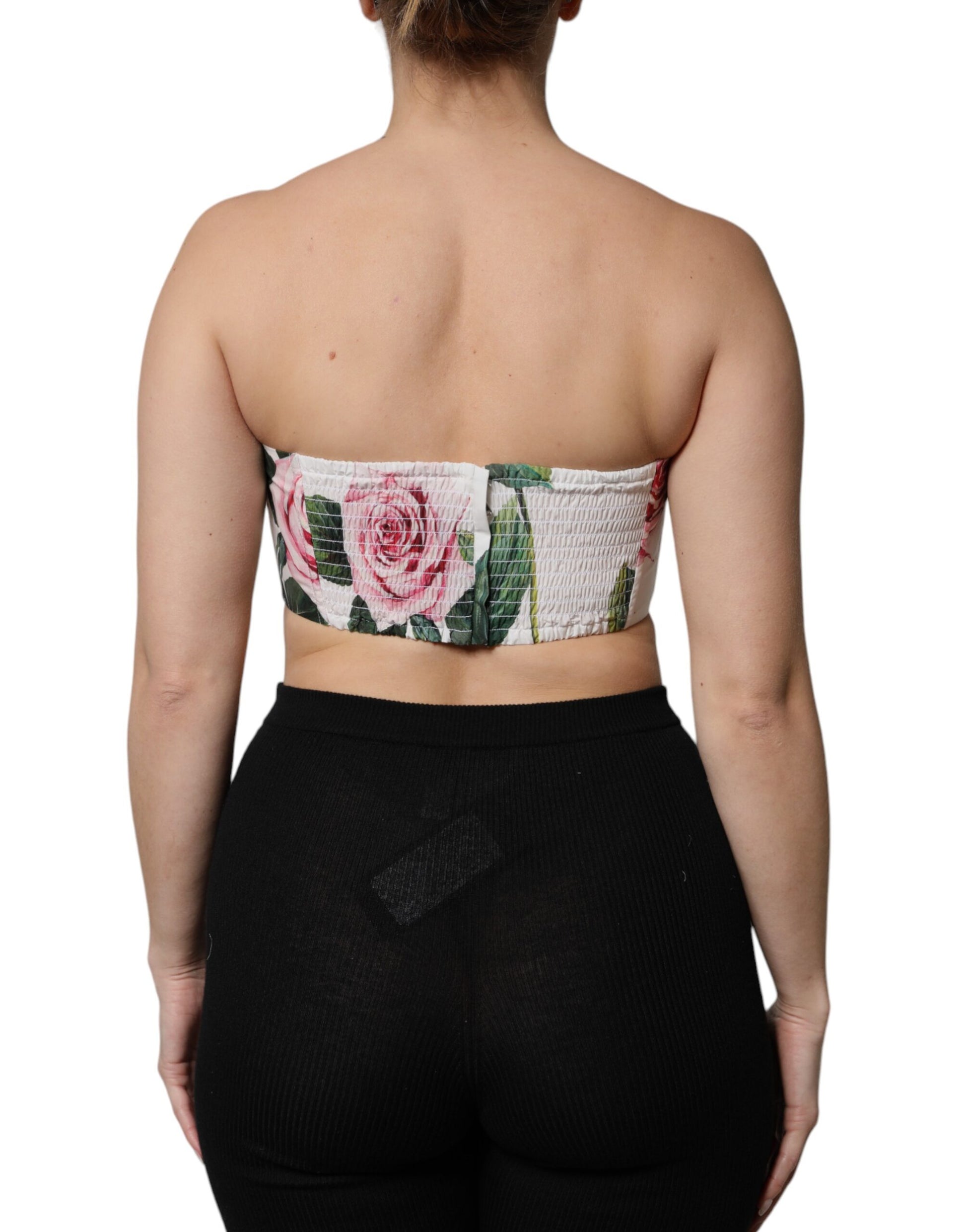White Floral Print Cropped Bustier Corset Top
