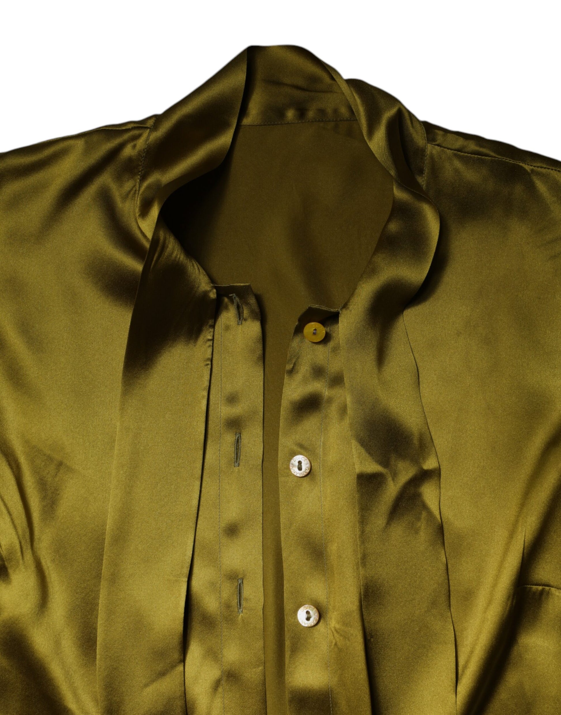 Olive Green Ascot Collar Long Sleeve Blouse Top