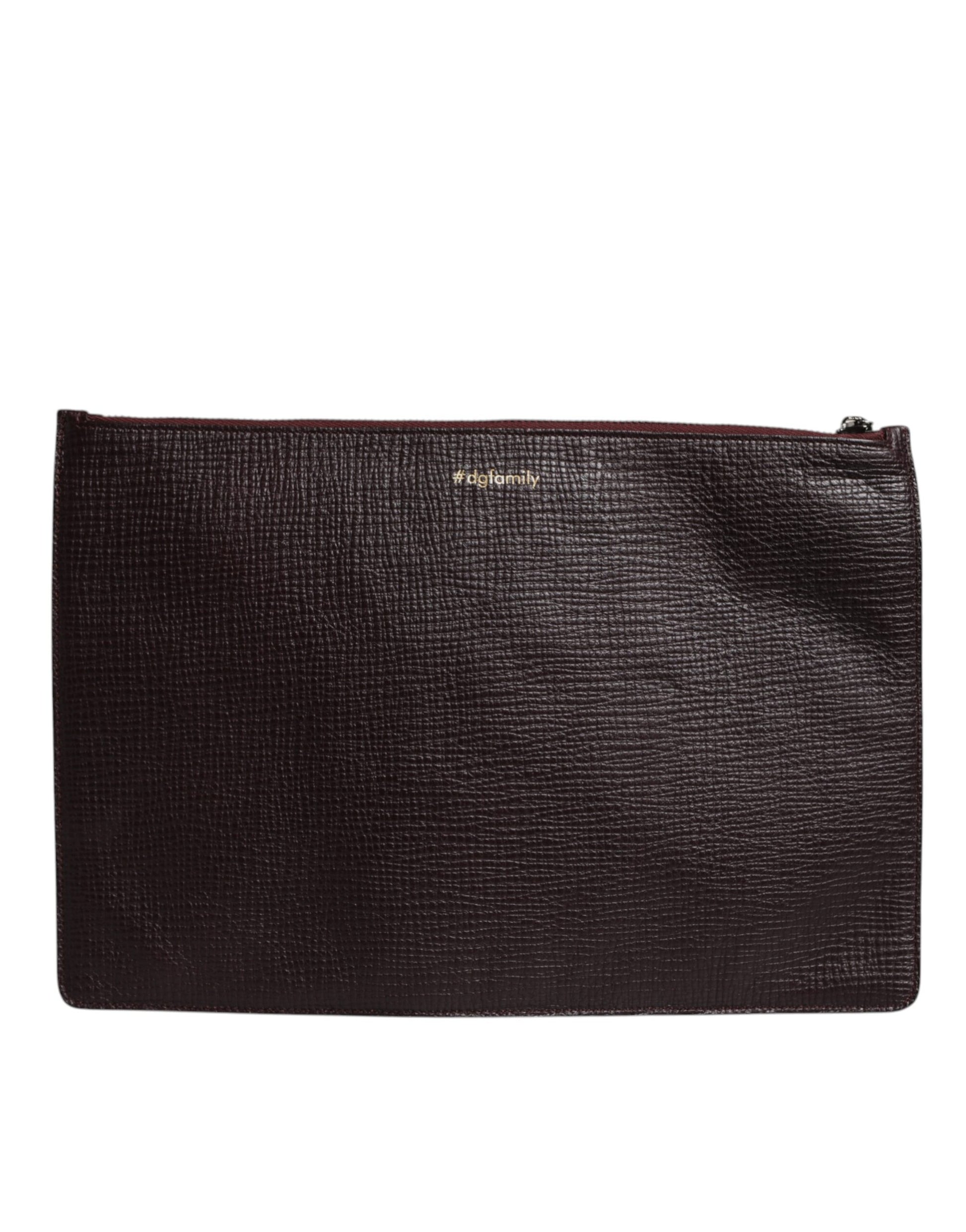 Brown Leather #DGFAMILY Embellished Men Clutch Pouch Bag