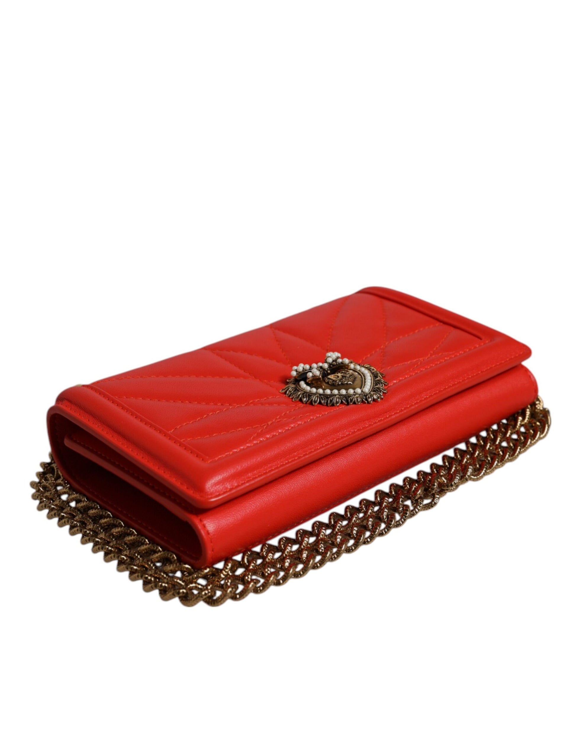 Red Quilted Devotion Crossbody Chain Phone Cover Bag