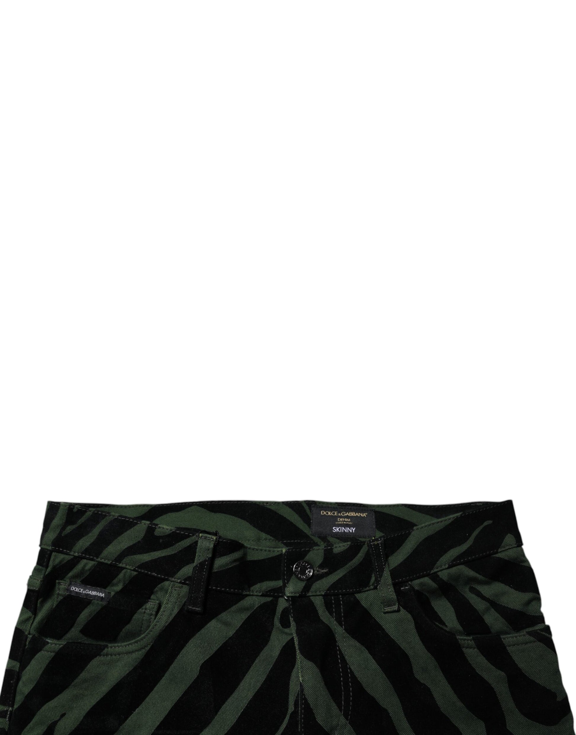 Black Green Stripes Cotton Skinny Denim Jeans