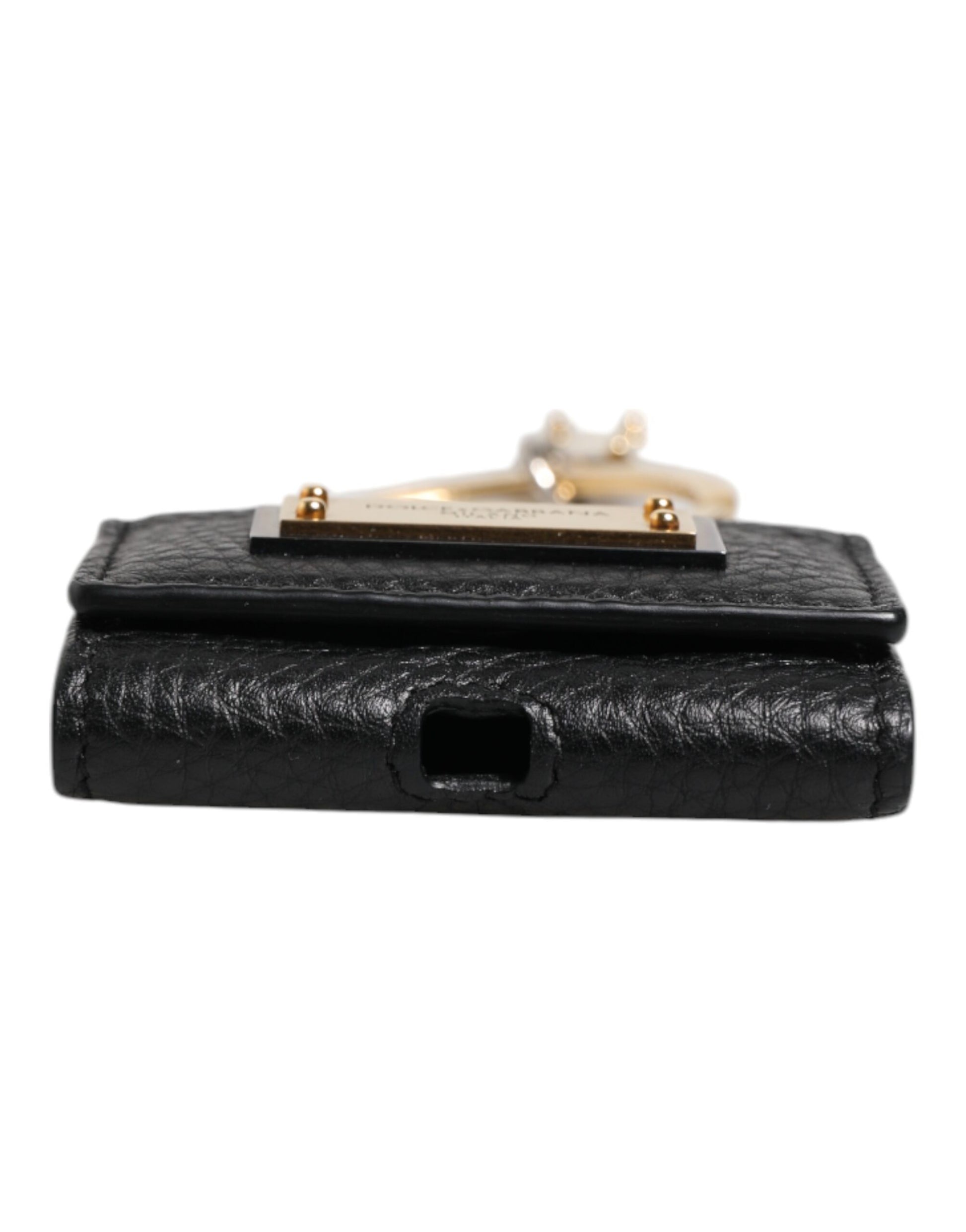 Black Leather Strap Gold Metal Logo Plaque Airpods Case