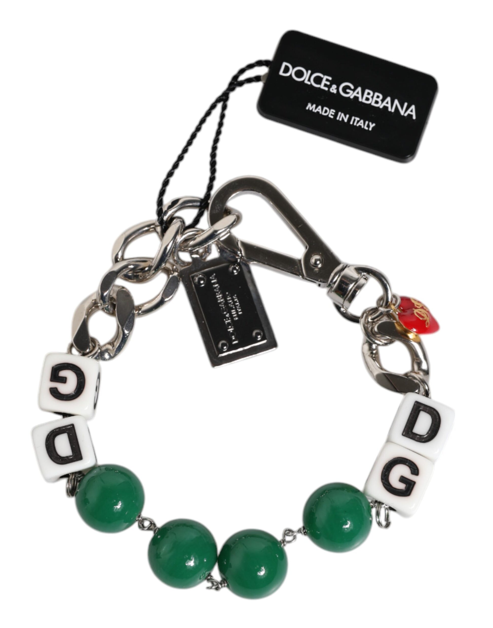 Silver Tone Brass Bead Dice Logo Embellish Charm Bracelet