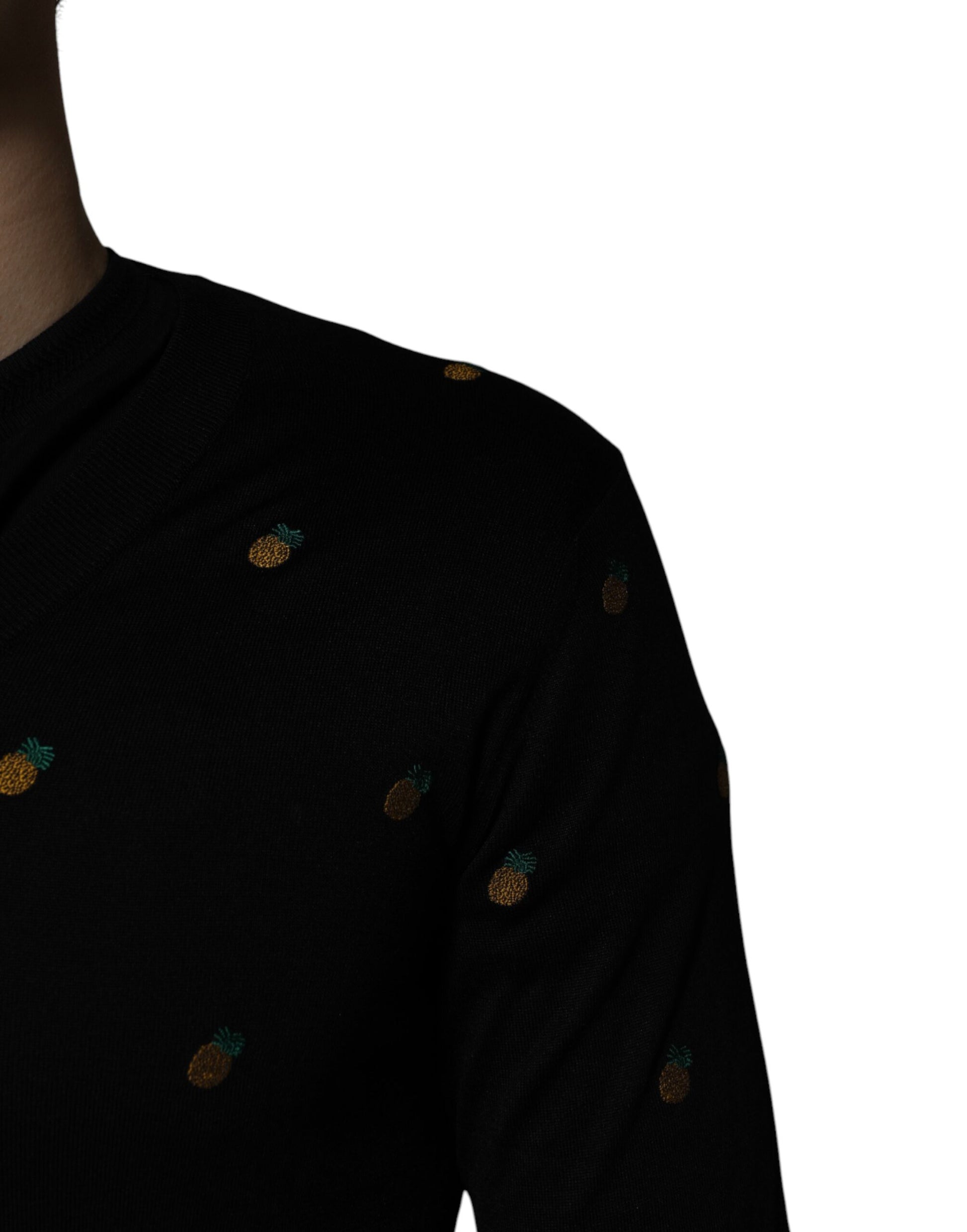 Black Pineapple Crew Neck Pullover Sweater
