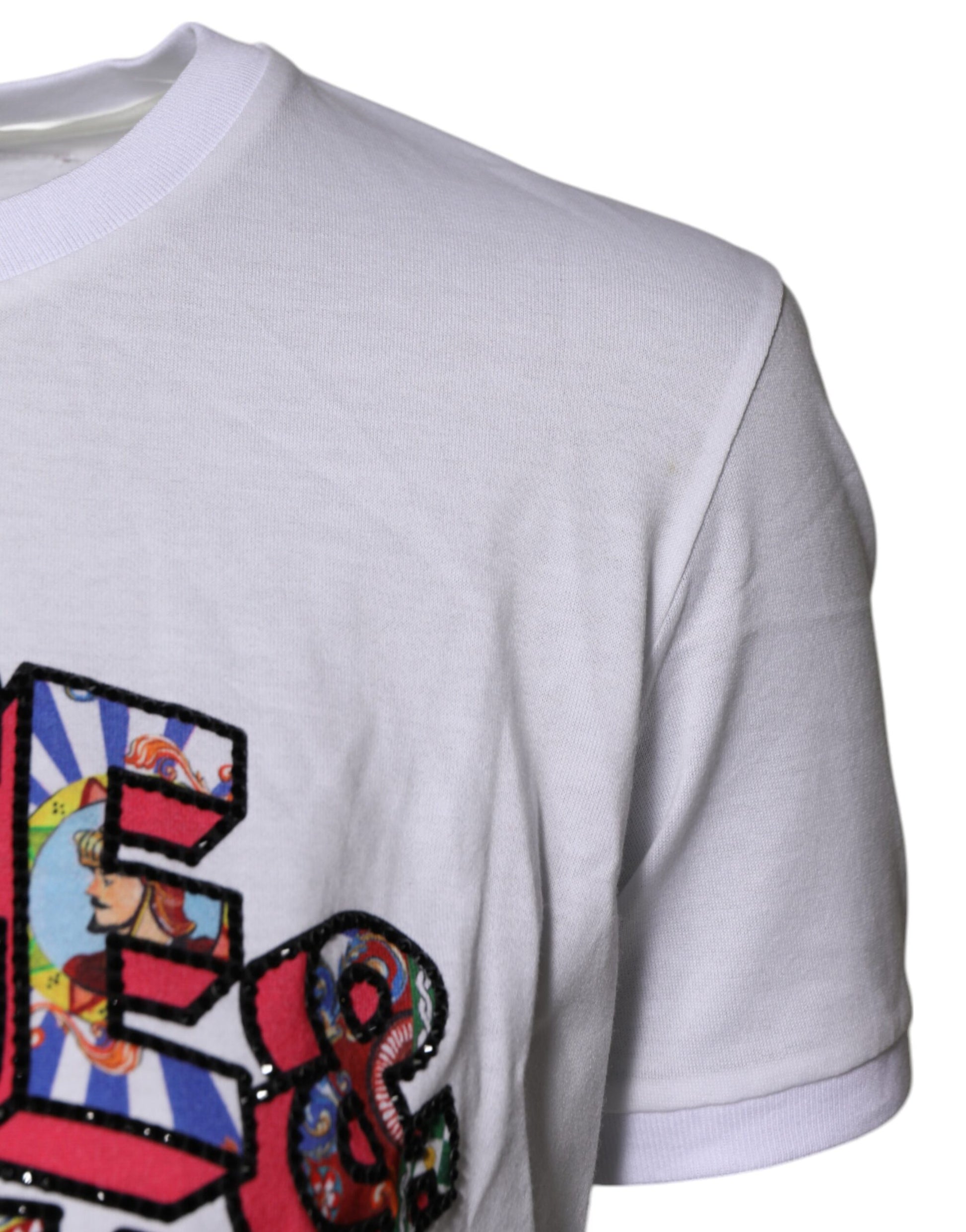 White Cotton Logo Print Round Neck T-shirt