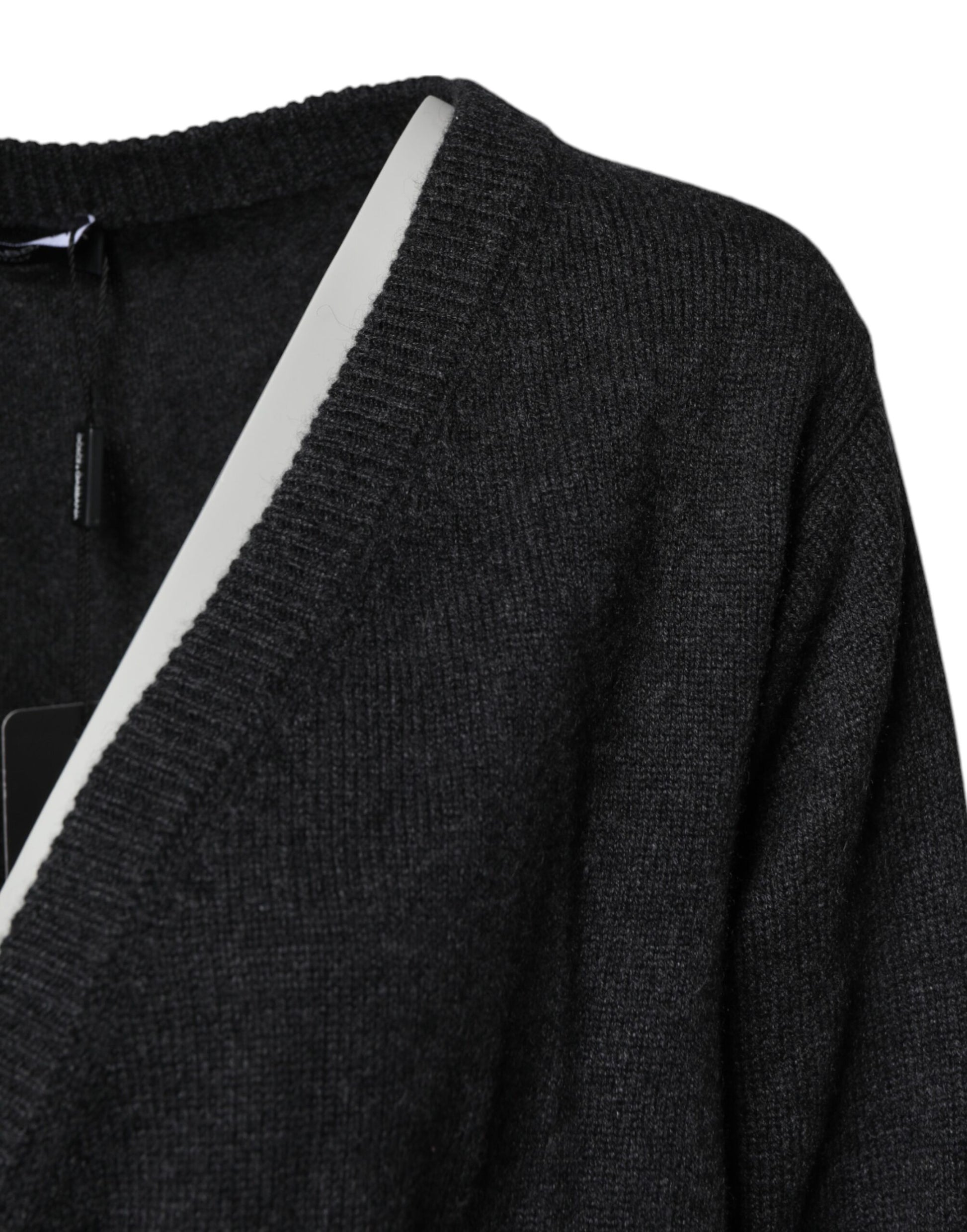 Grey Cashmere Deep V-neck Pullover Sweater
