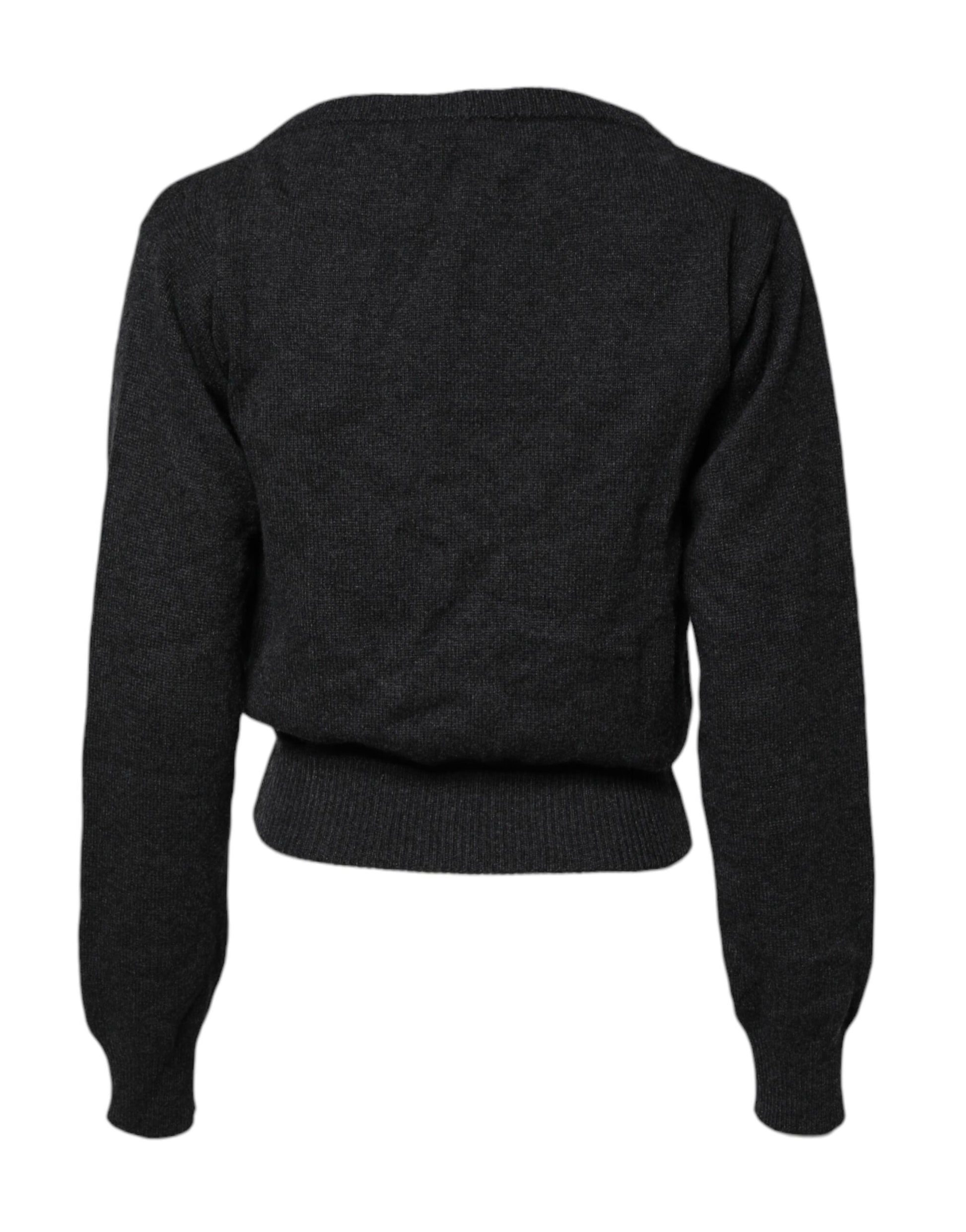 Grey Cashmere Deep V-neck Pullover Sweater
