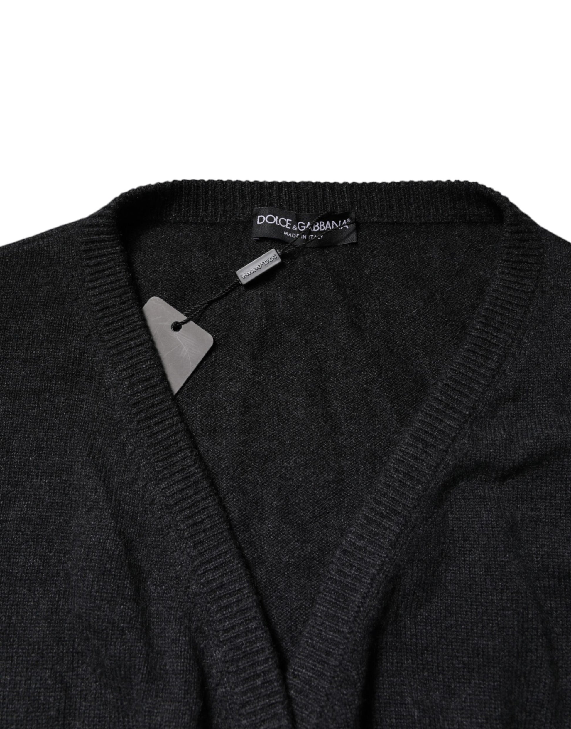Grey Cashmere Deep V-neck Pullover Sweater