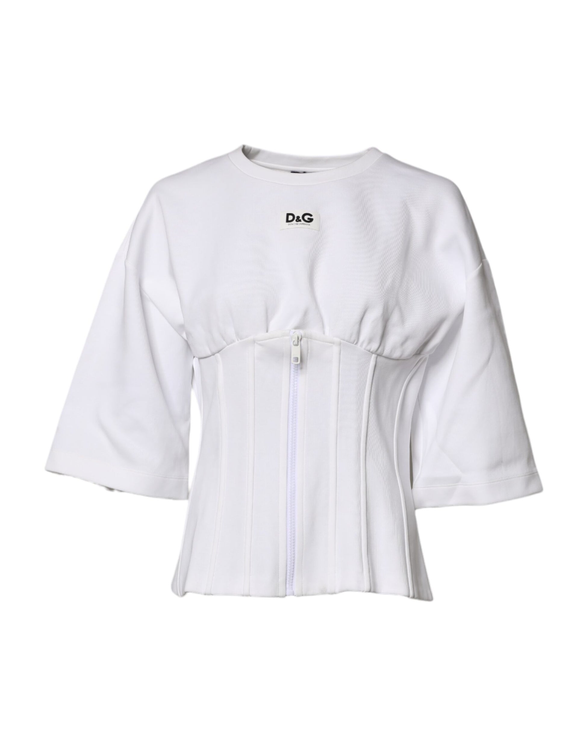 White Cotton Blend 3/4 Sleeves Blouse Top