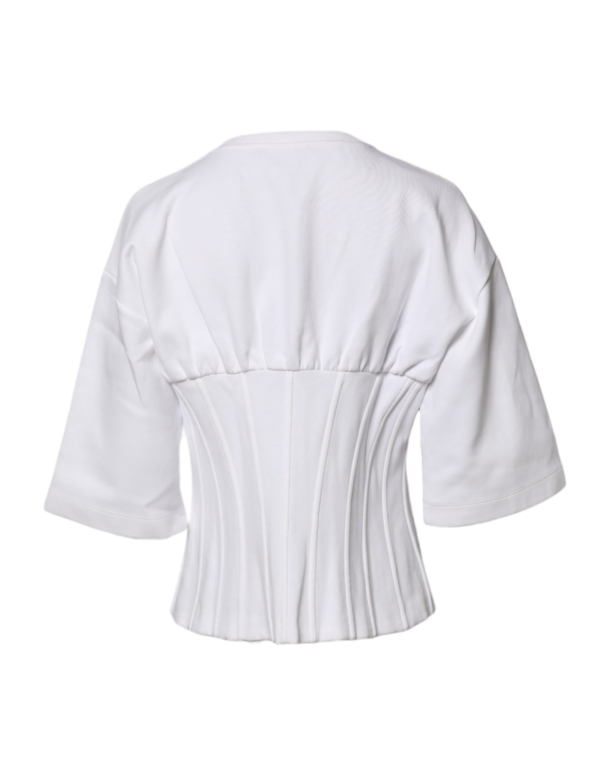 White Cotton Blend 3/4 Sleeves Blouse Top