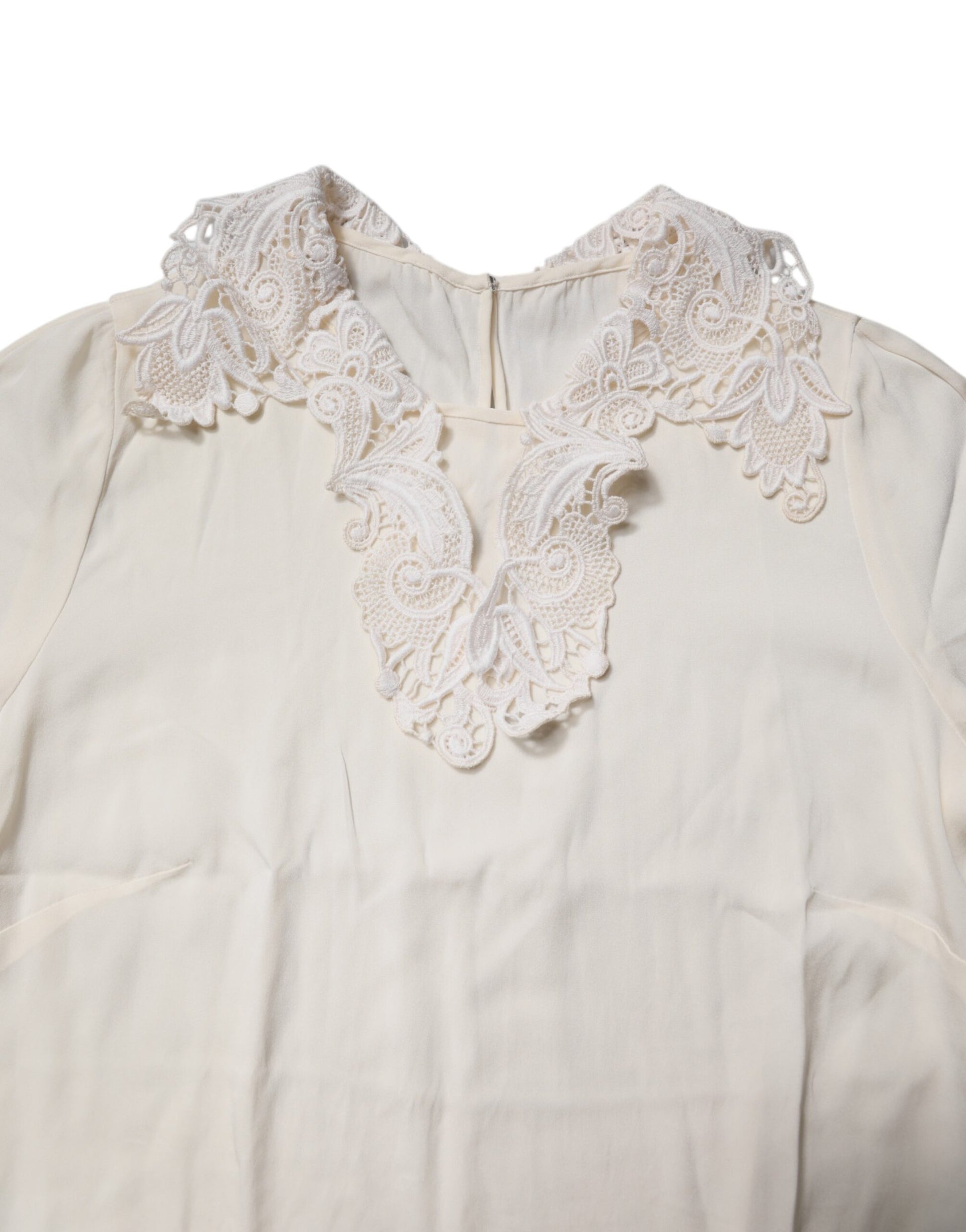 Cream Floral Lace Long Sleeves Blouse Top