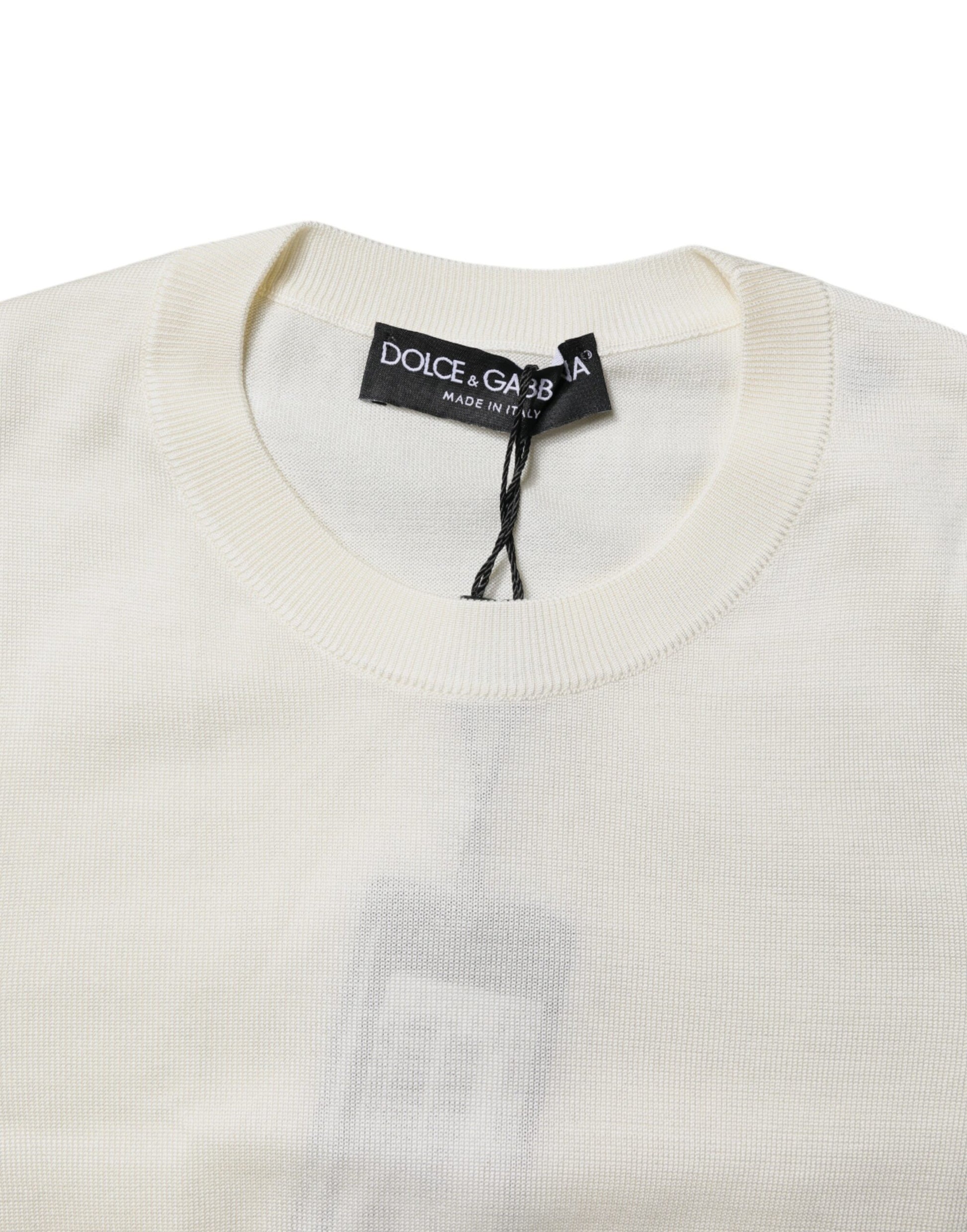 Cream Short Sleeve Silk Round Neck Blouse Top