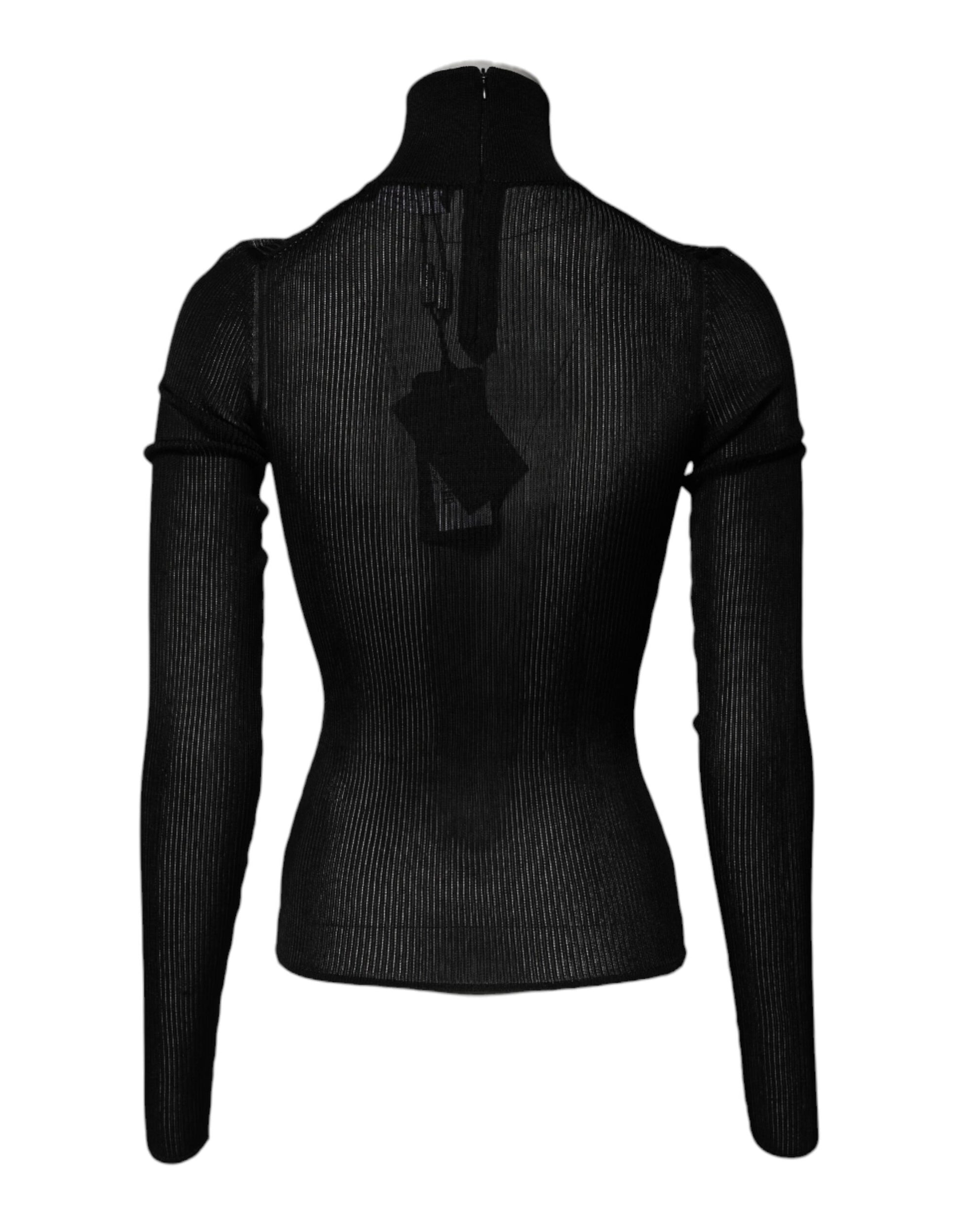 Black Knit Long Sleeves Turtleneck Slim Top