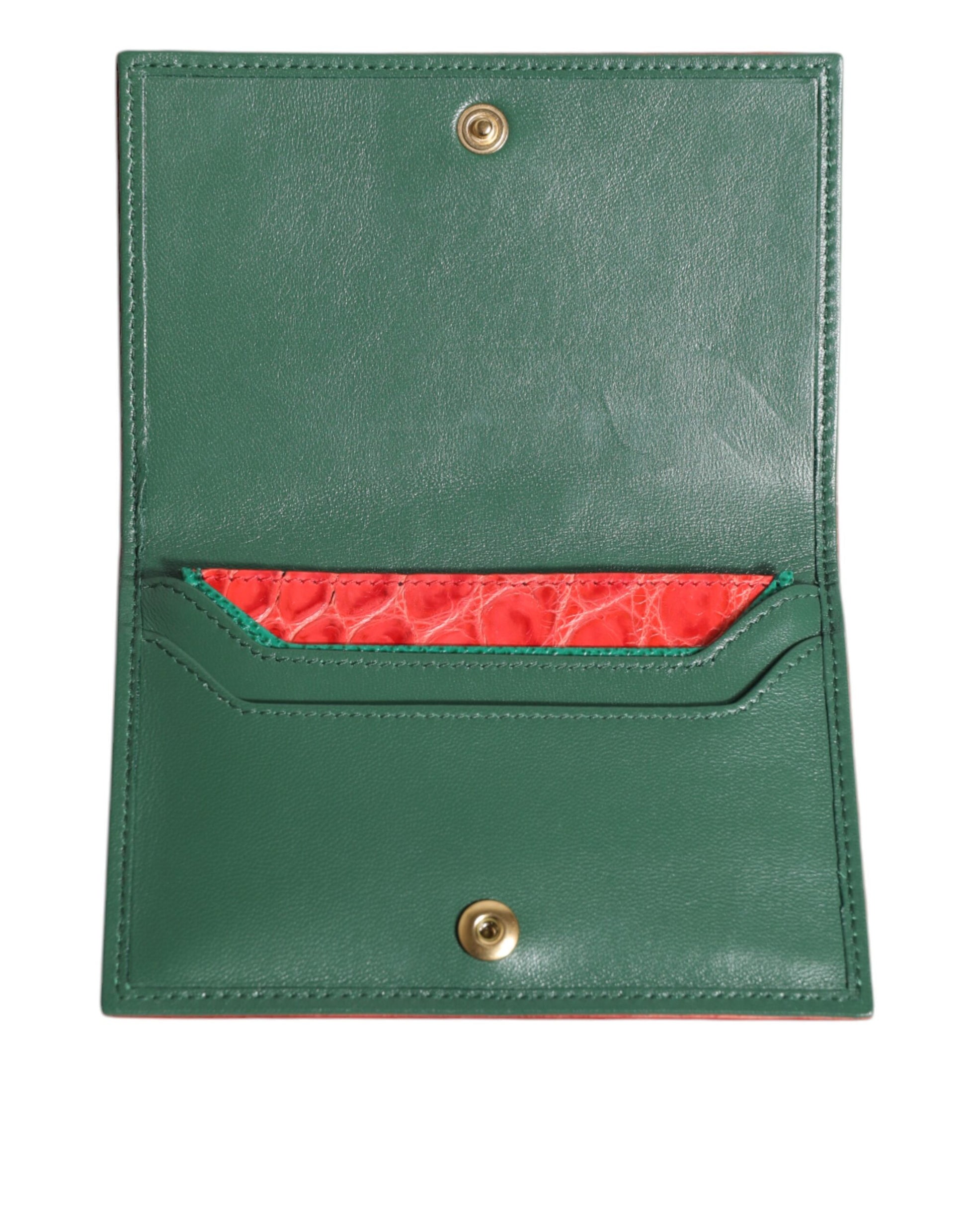 Red Exotic Leather Logo Plaque Card Holder Wallet