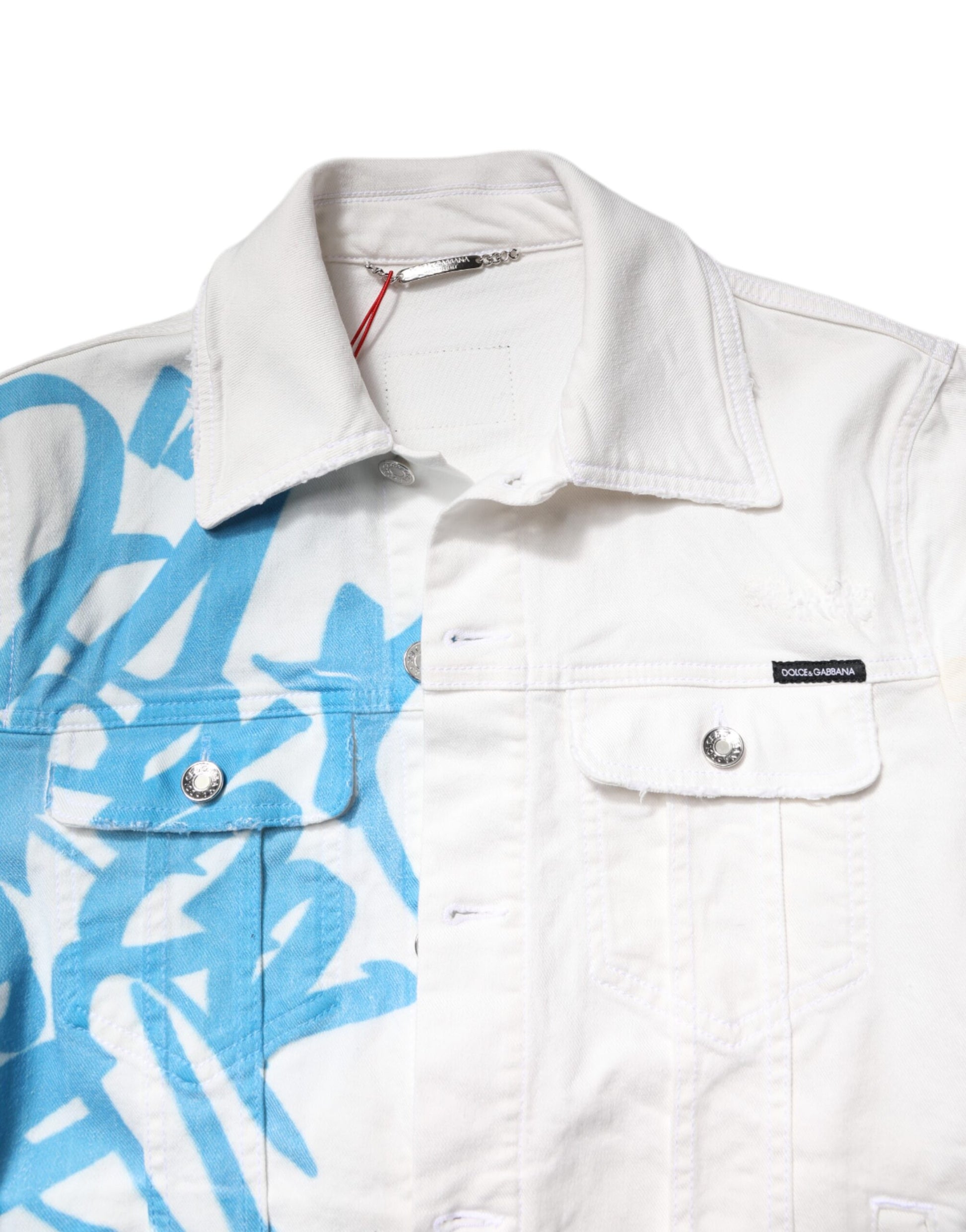 White Graffiti Cotton Stretch Denim Jacket