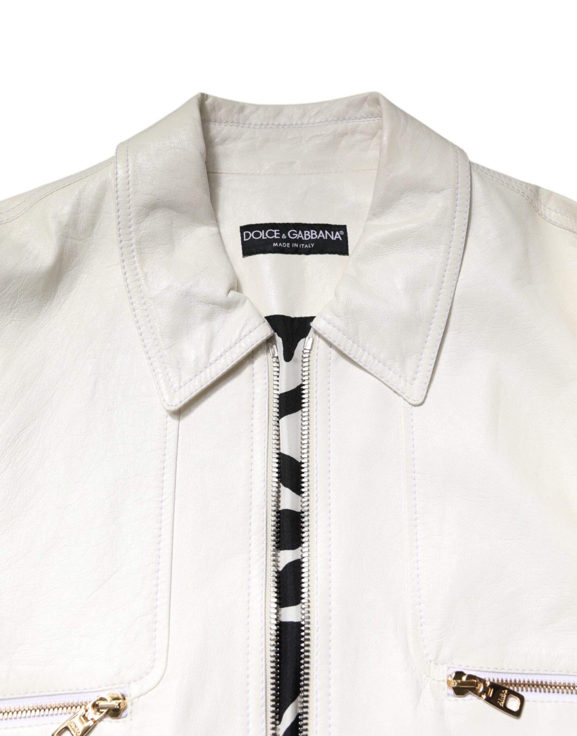 White Collared Full Zip Biker Coat Jacket