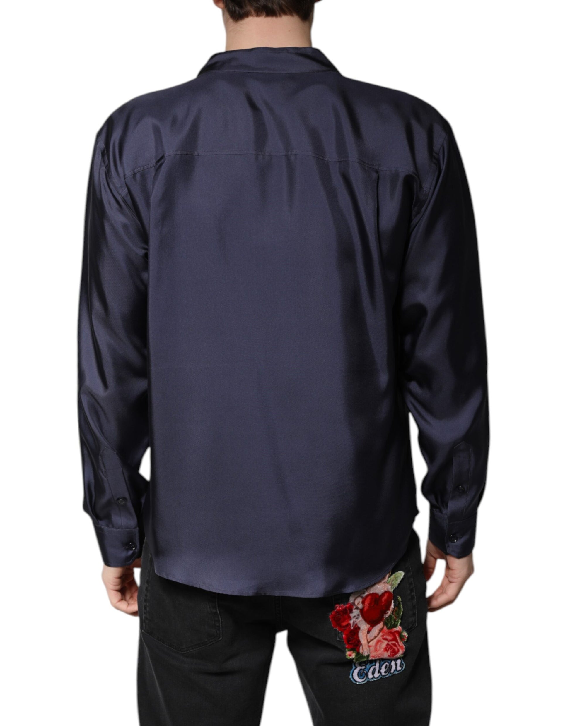 Dark Blue Silk Double Breasted Shirt