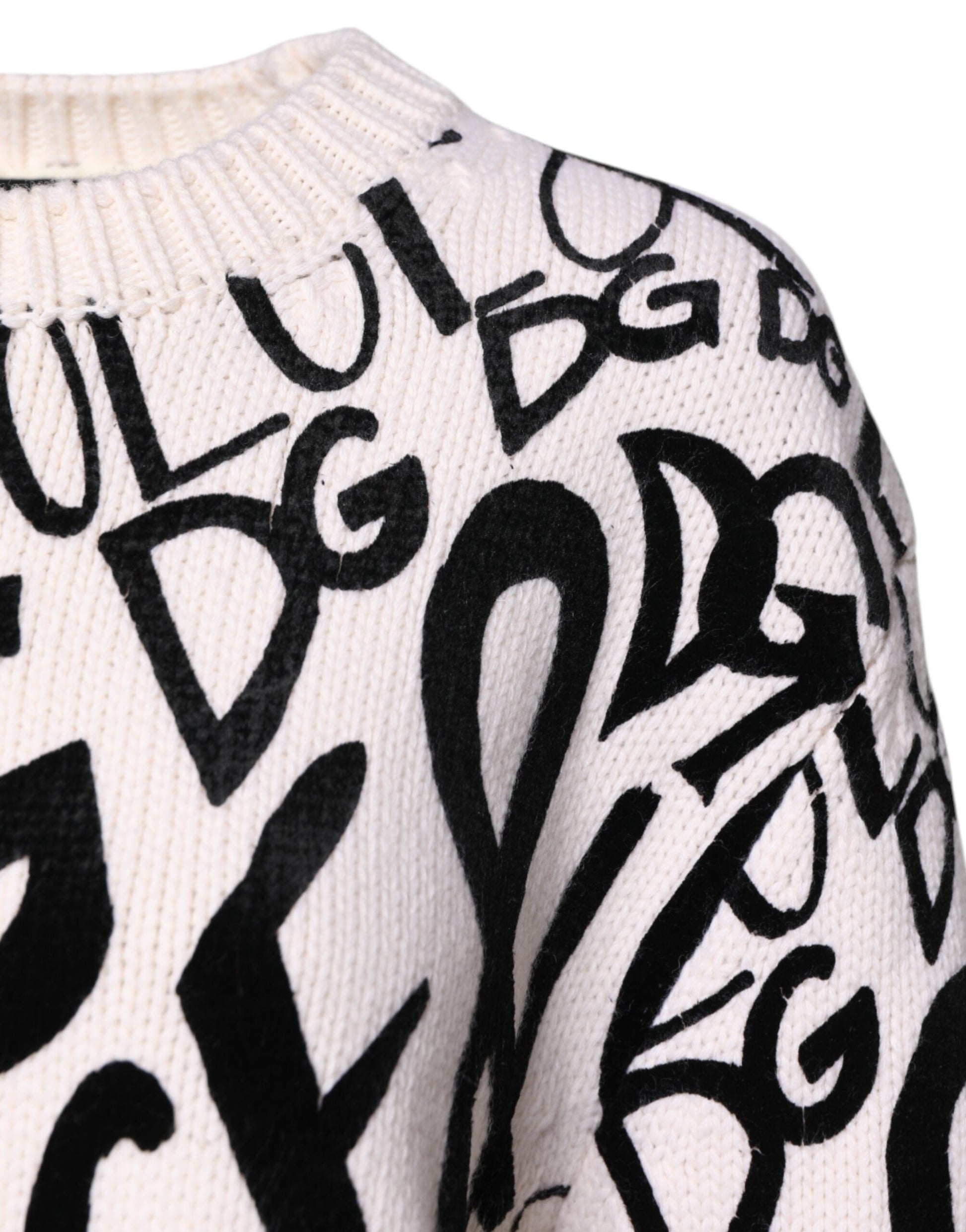White Black Logo Print Women Pullover Sweater