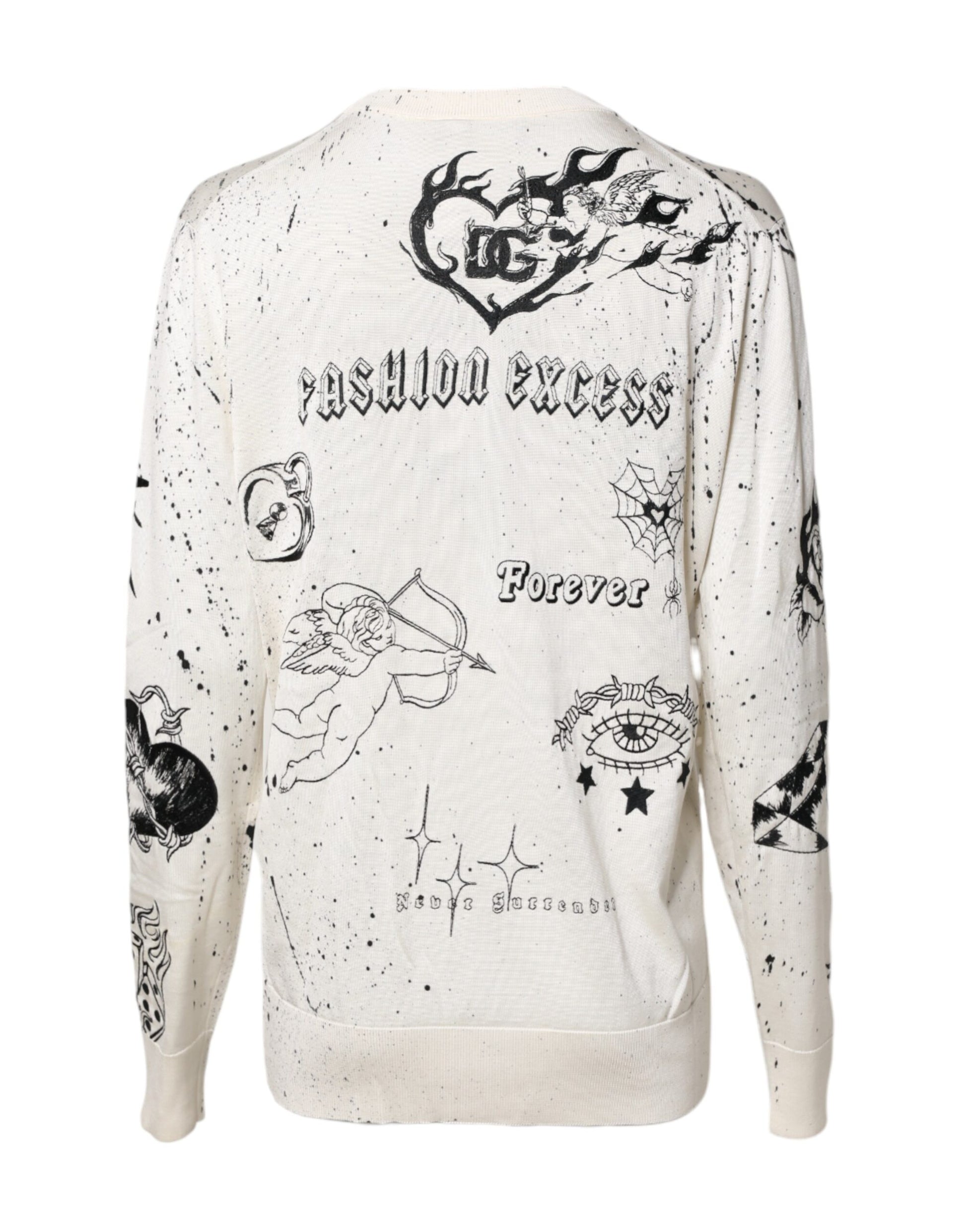 White Logo Angel Print Women Pullover Sweater