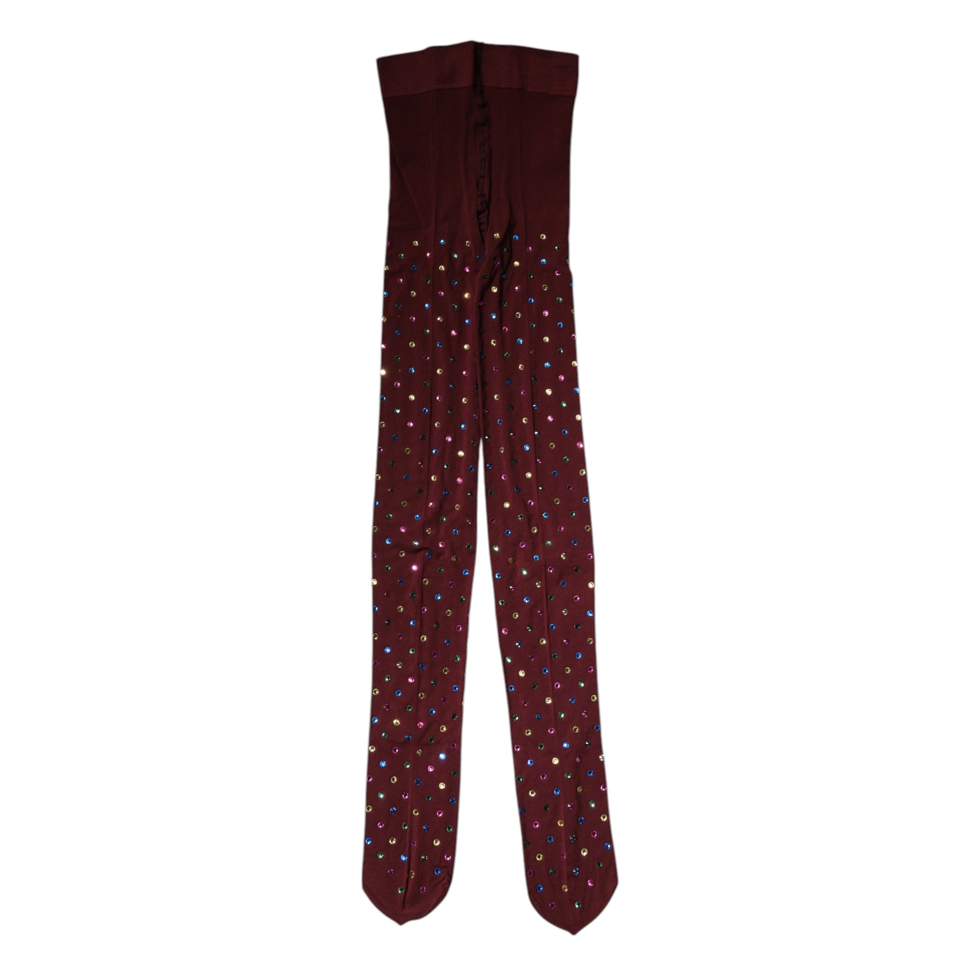 Maroon Nylon Crystal Embellished Pantyhose Tights