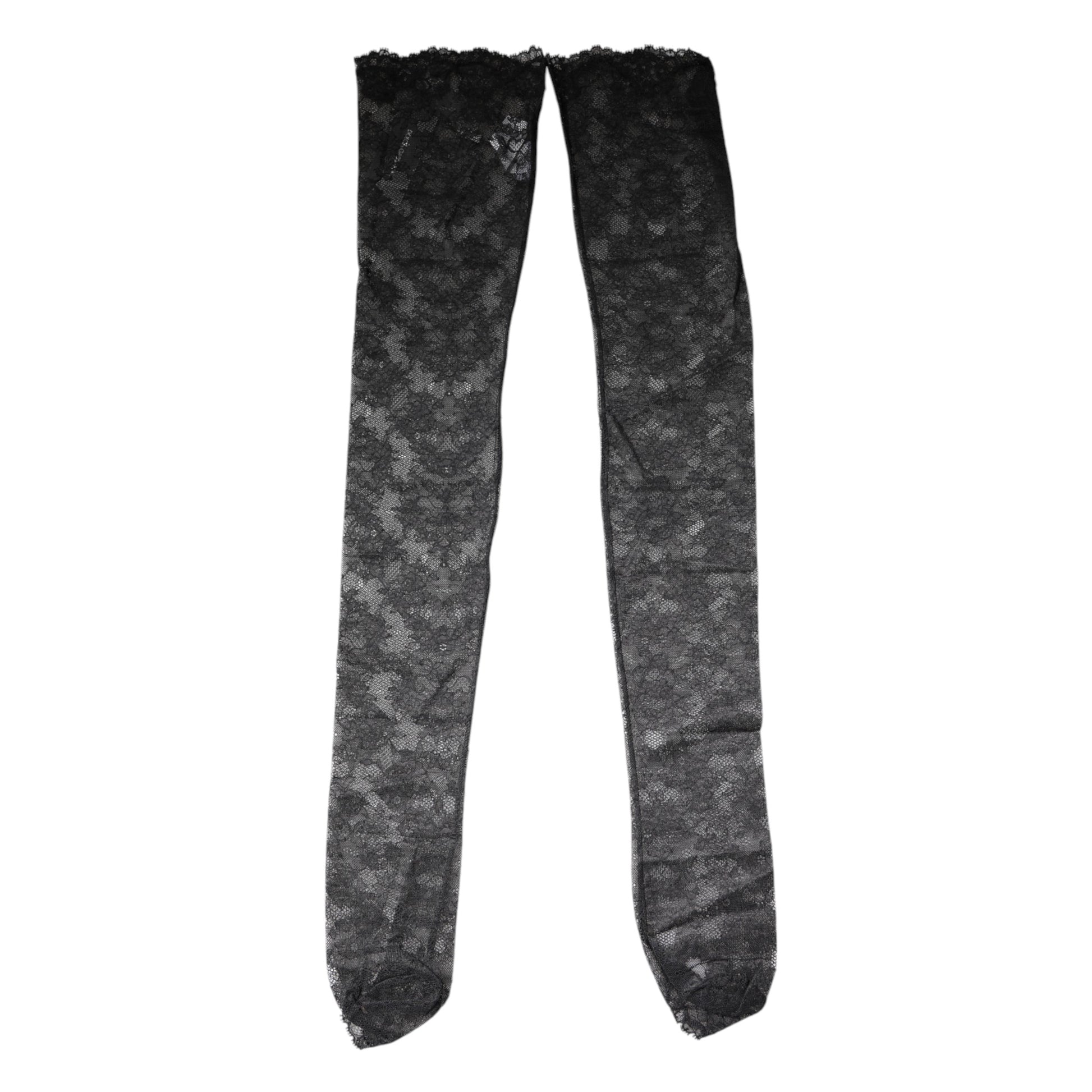 Black Floral Lace Cotton Stretch Stockings Socks