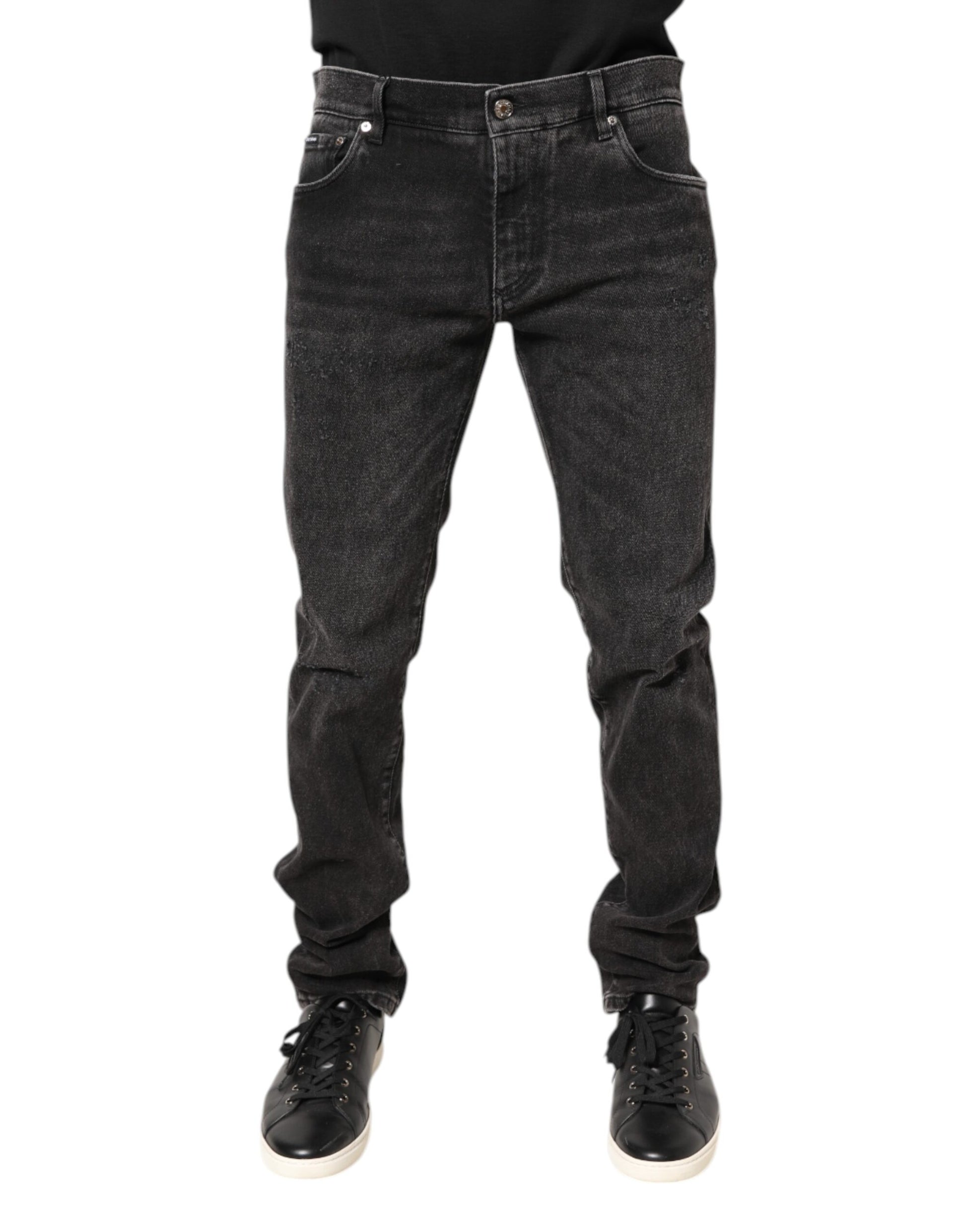 Gray Washed Cotton Skinny Denim Jeans