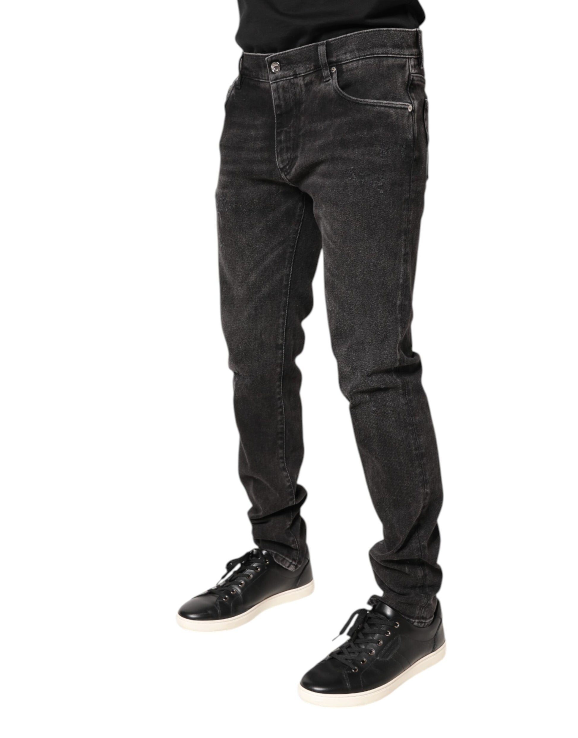Gray Washed Cotton Skinny Denim Jeans